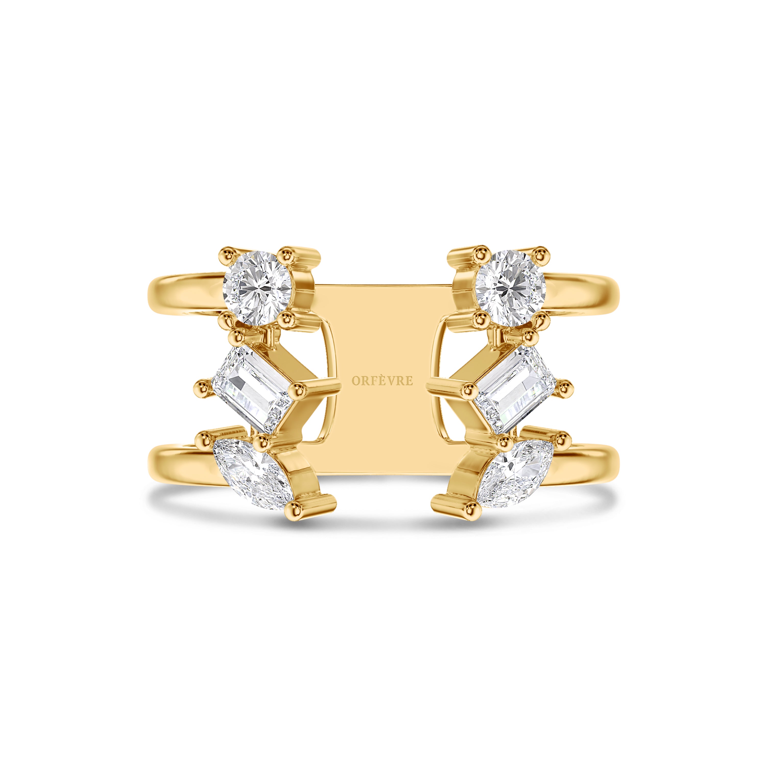 Tri diamond cut ring in 18k gold, 0.8 carats total, FG color and SI clarity #gold_yellow
