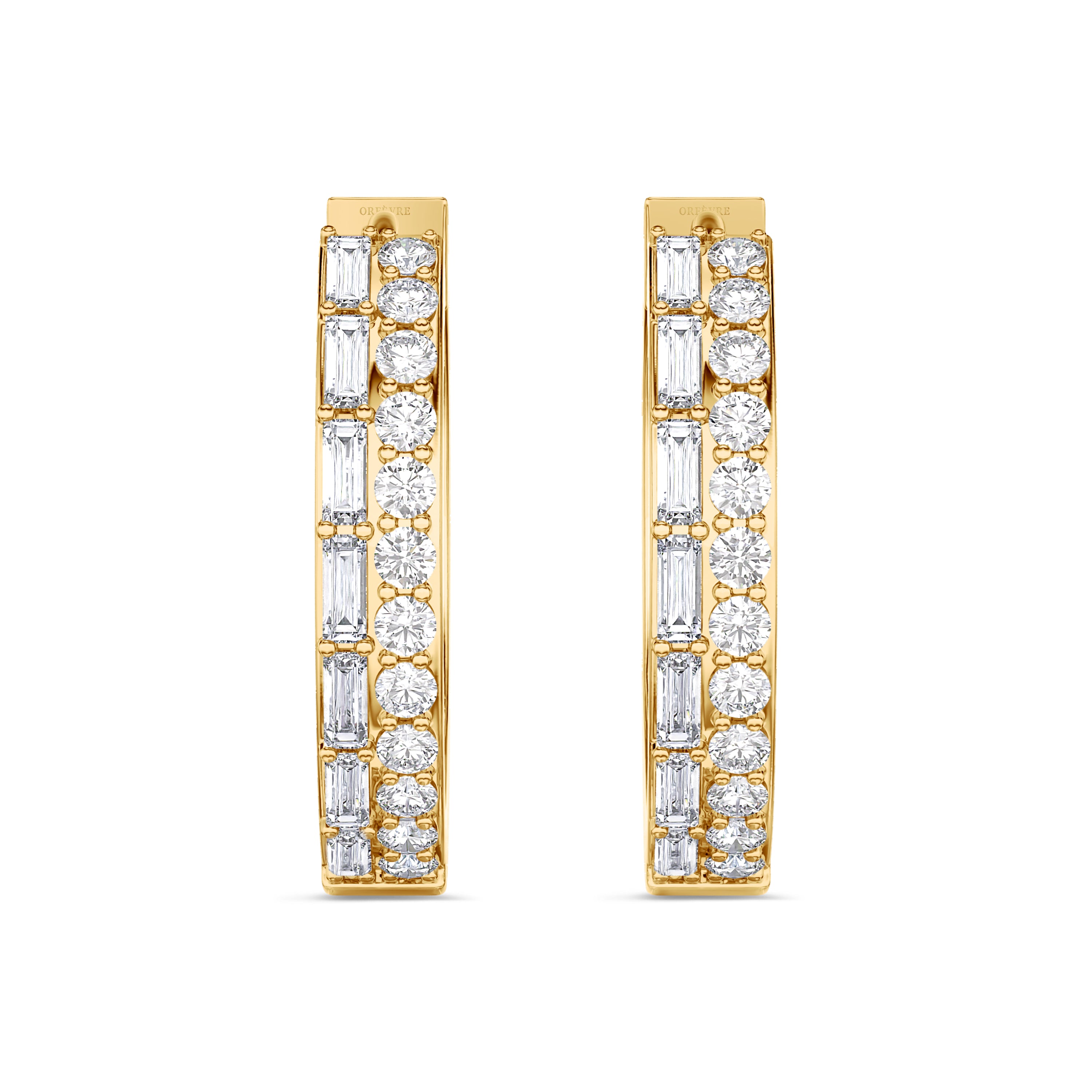 Double row diamond hoop earrings in around 0.94 carat, FG color, SI clarity #gold_yellow