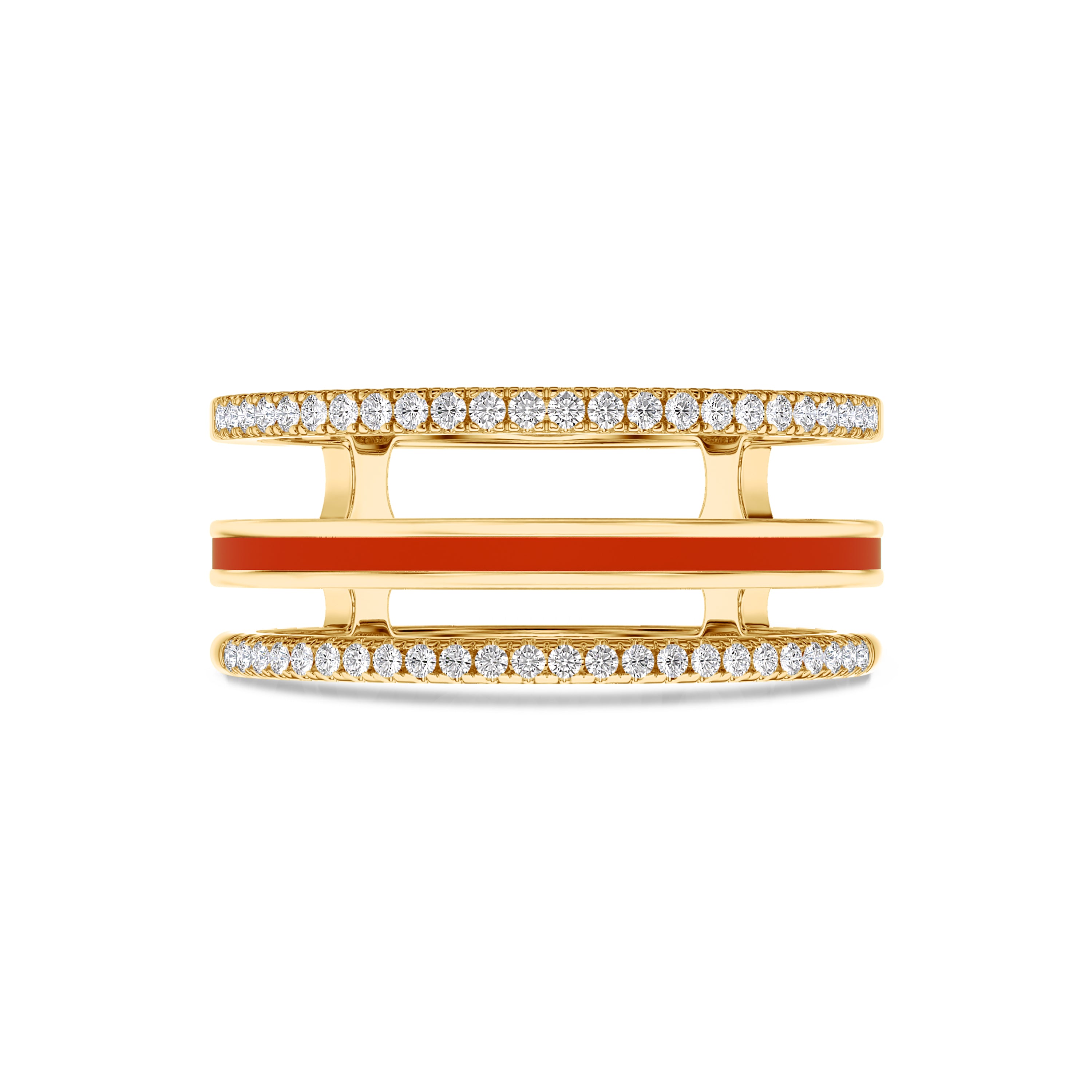 Triple band red enamel ring in 18k gold, 0.22 carats, FG color and SI clarity #gold_yellow