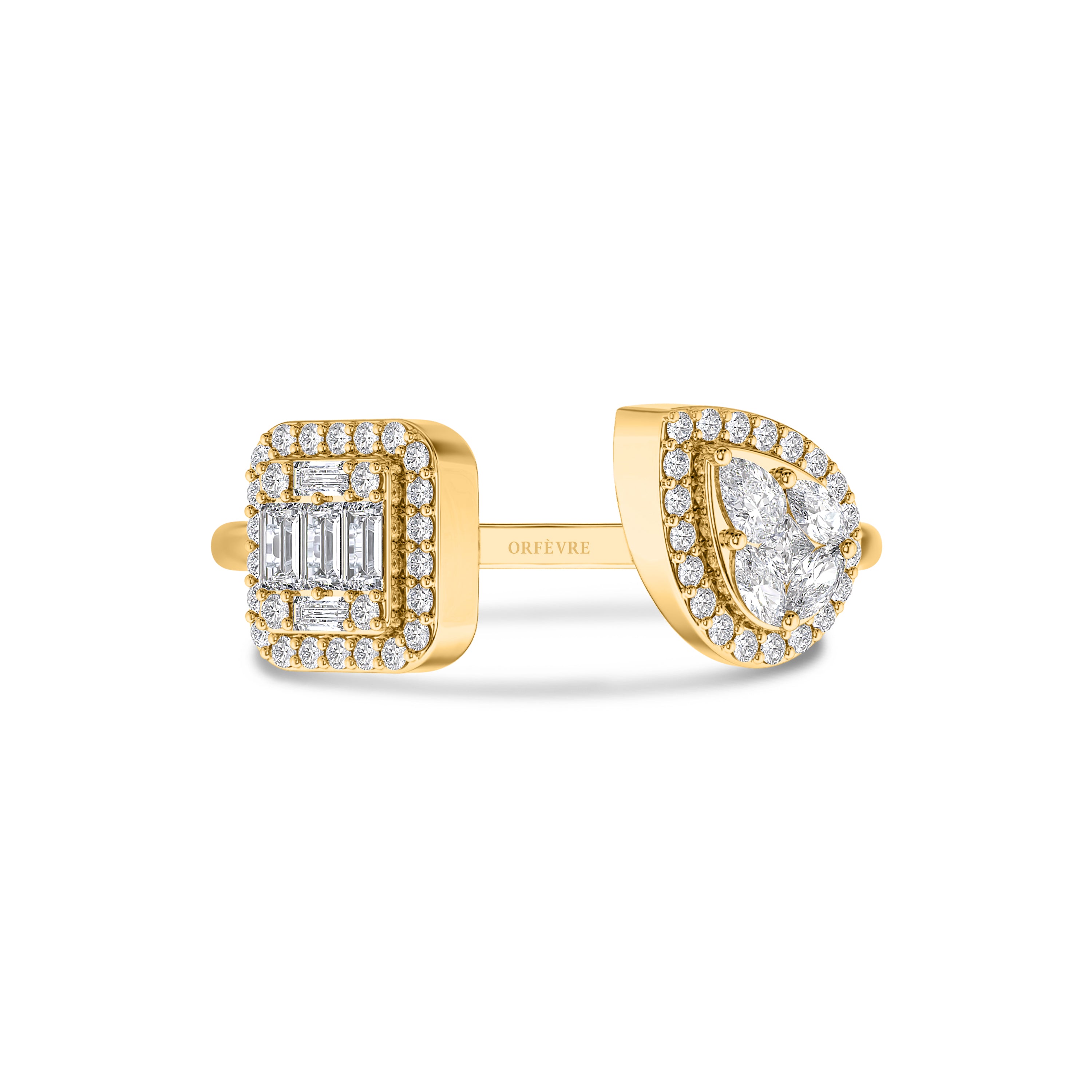 Emerald and pear cut diamond ring in 18k gold, FG color and SI clarity, 0.598 carat #gold_yellow