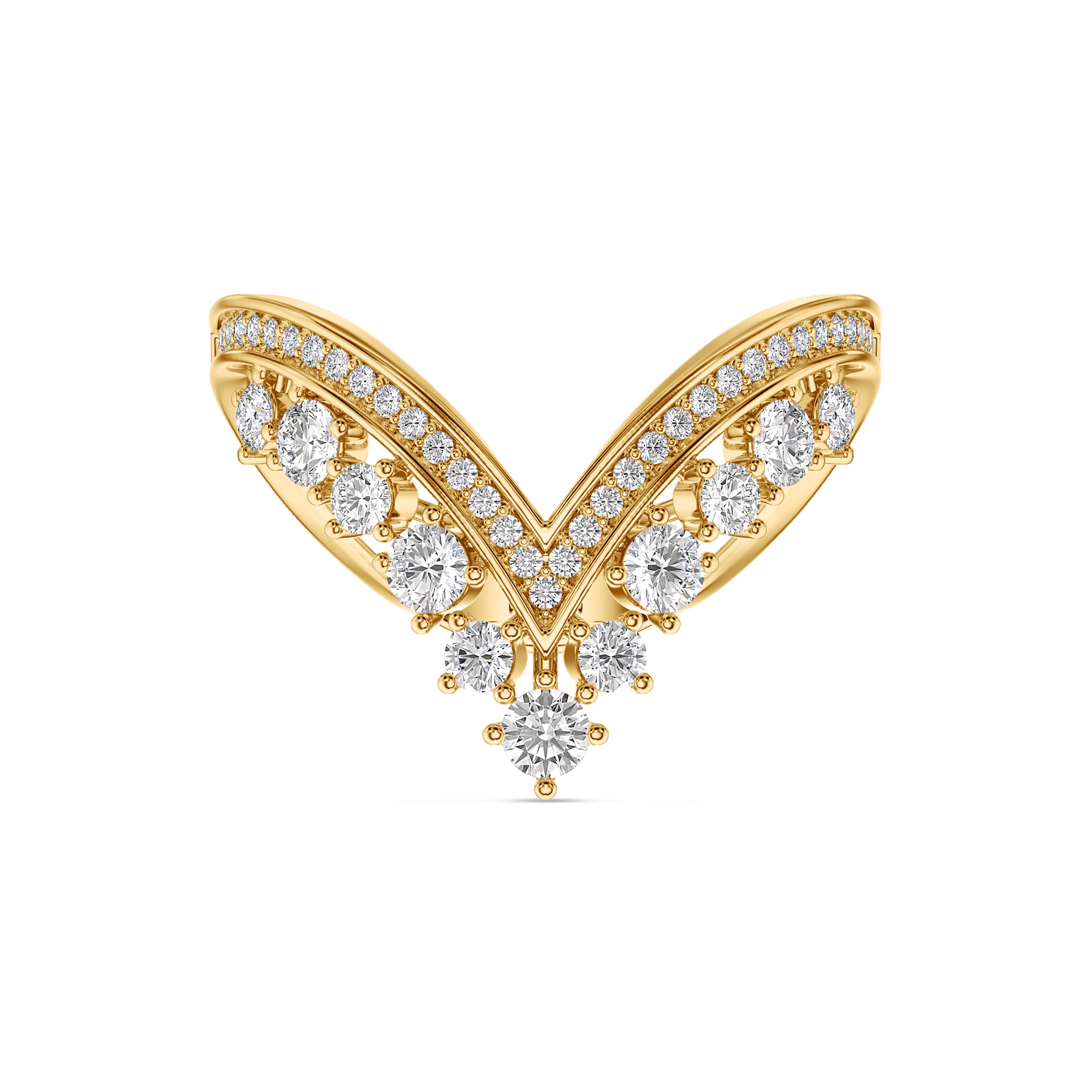 Chevron diamond ring in 18k gold, 0.70 carat, FG color and SI clarity #gold_yellow
