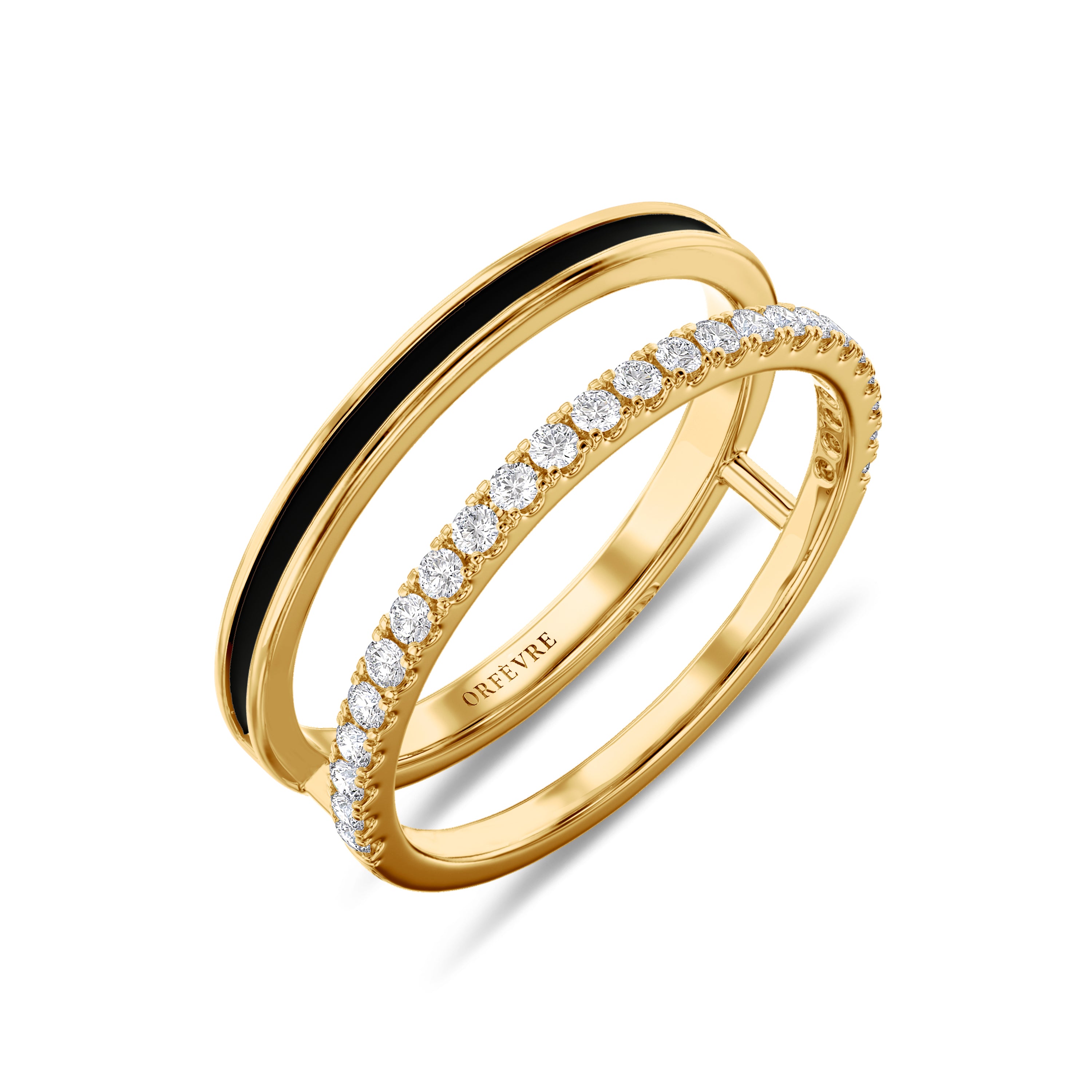 Diamond and black enamel ring in 18k gold, approx 0.24 carat, FG color, SI clarity #gold_yellow