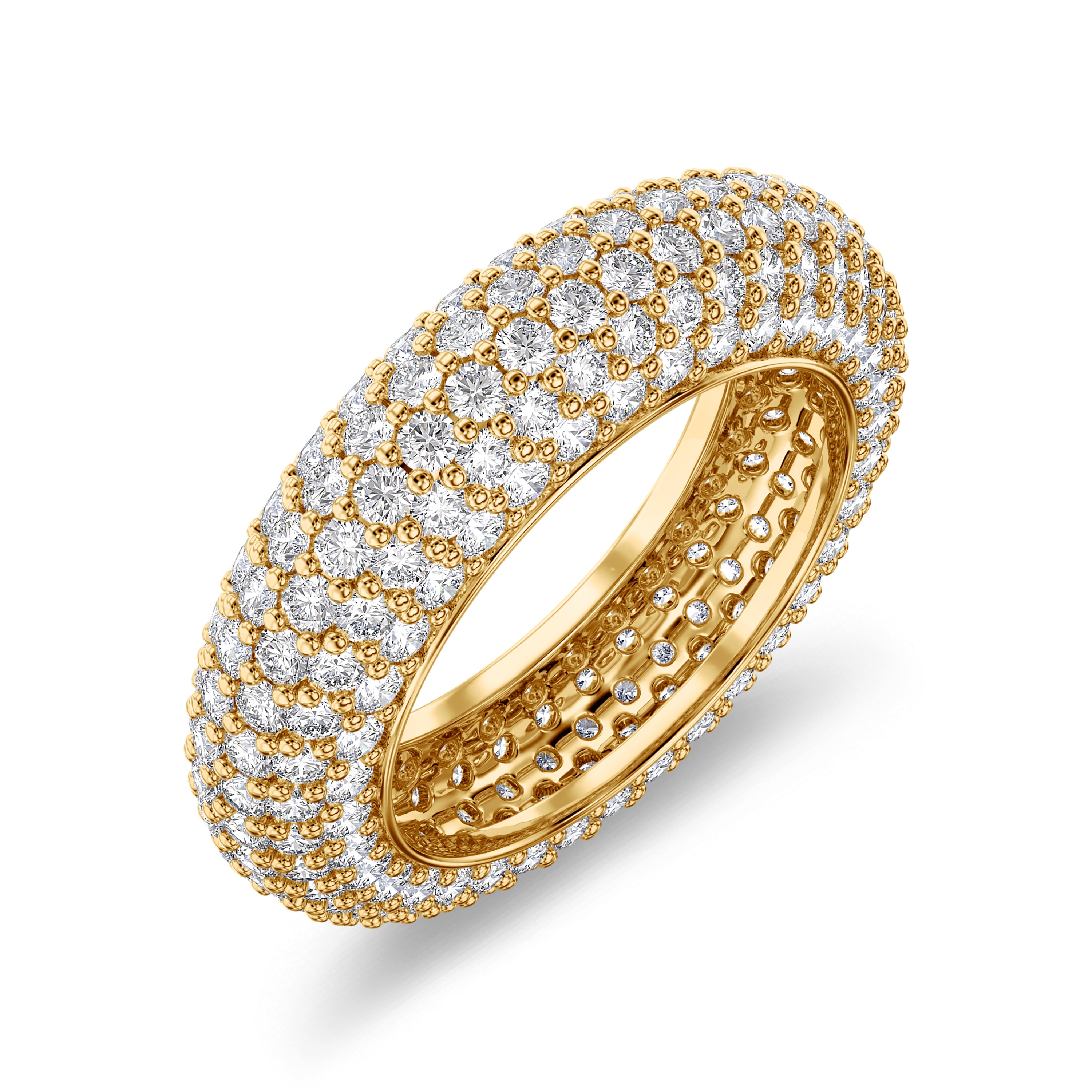 Pavè full diamond ring in 18k gold, 4.28 carats, FG color and SI clarity #gold_yellow