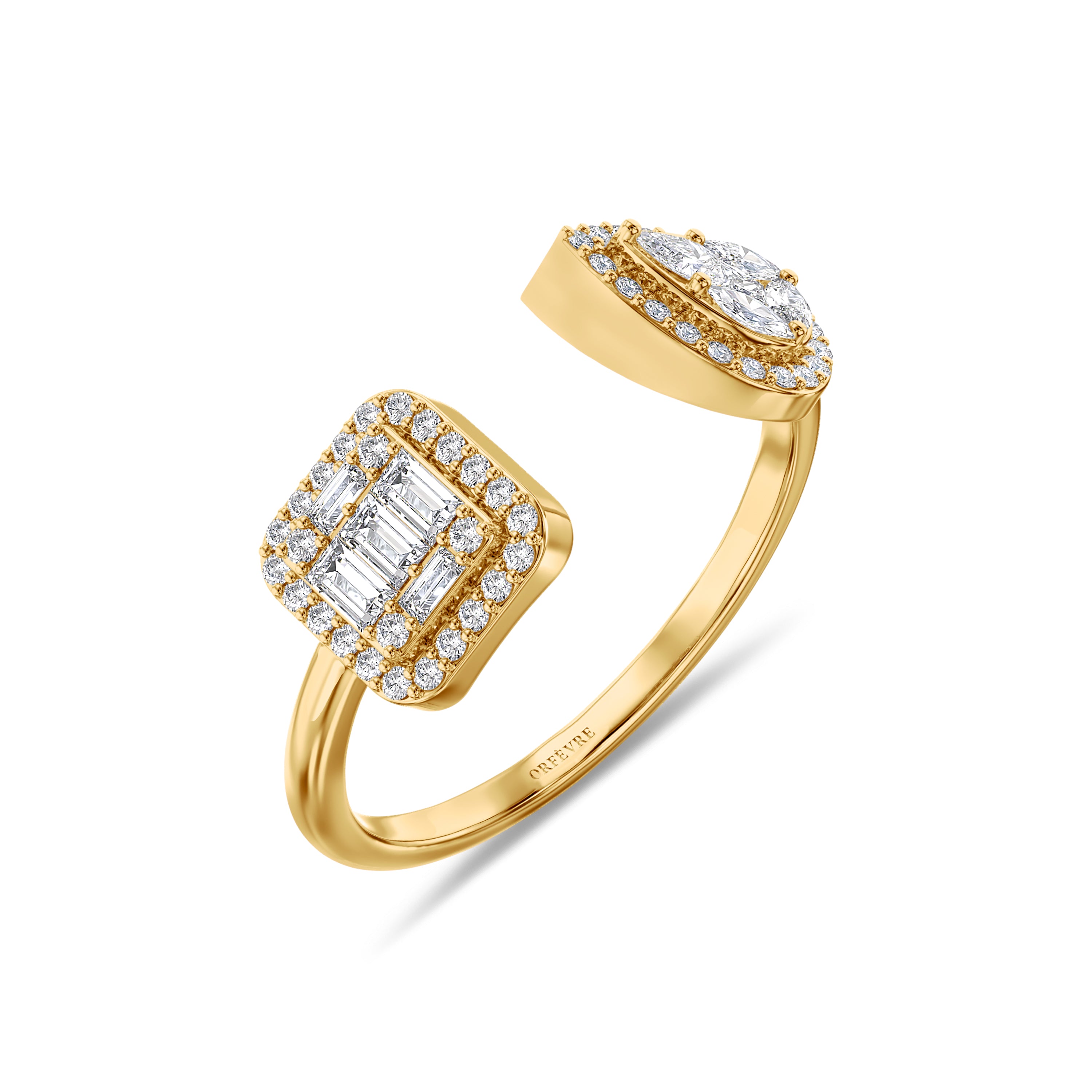 Emerald and pear cut diamond ring in 18k gold, FG color and SI clarity, 0.598 carat #gold_yellow