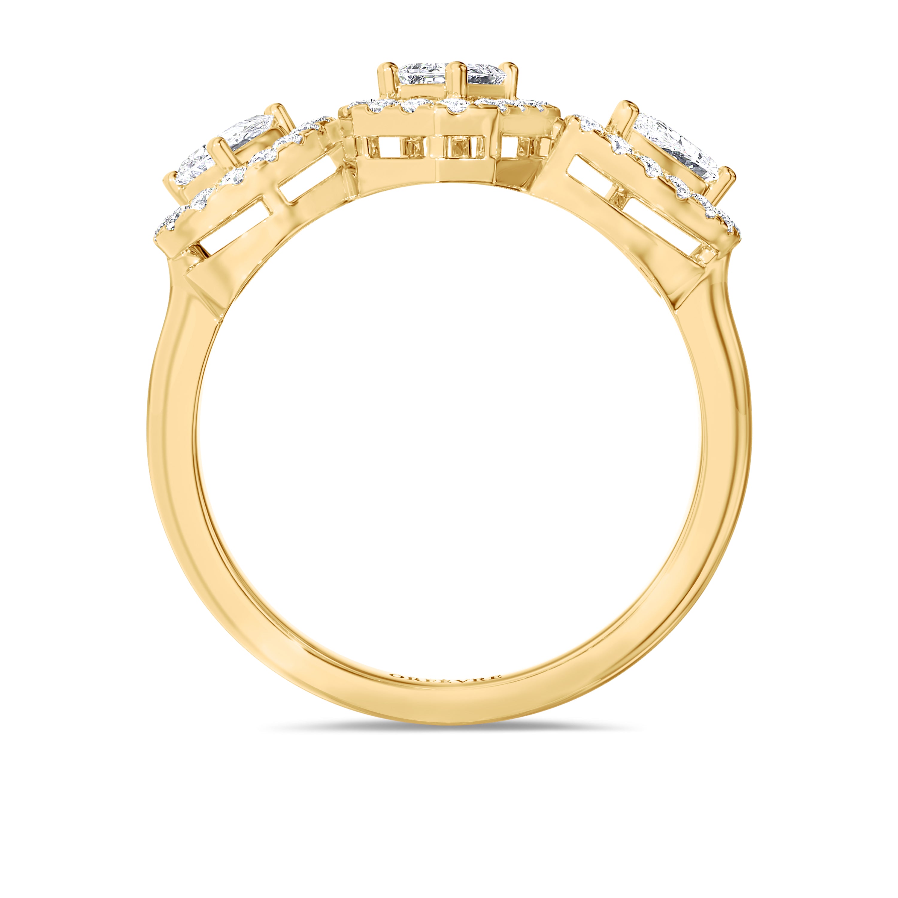 Emerald and Two Pear Cut Diamond Ring in 18k gold, 0.60 carats total, FG color, SI clarity #gold_yellow