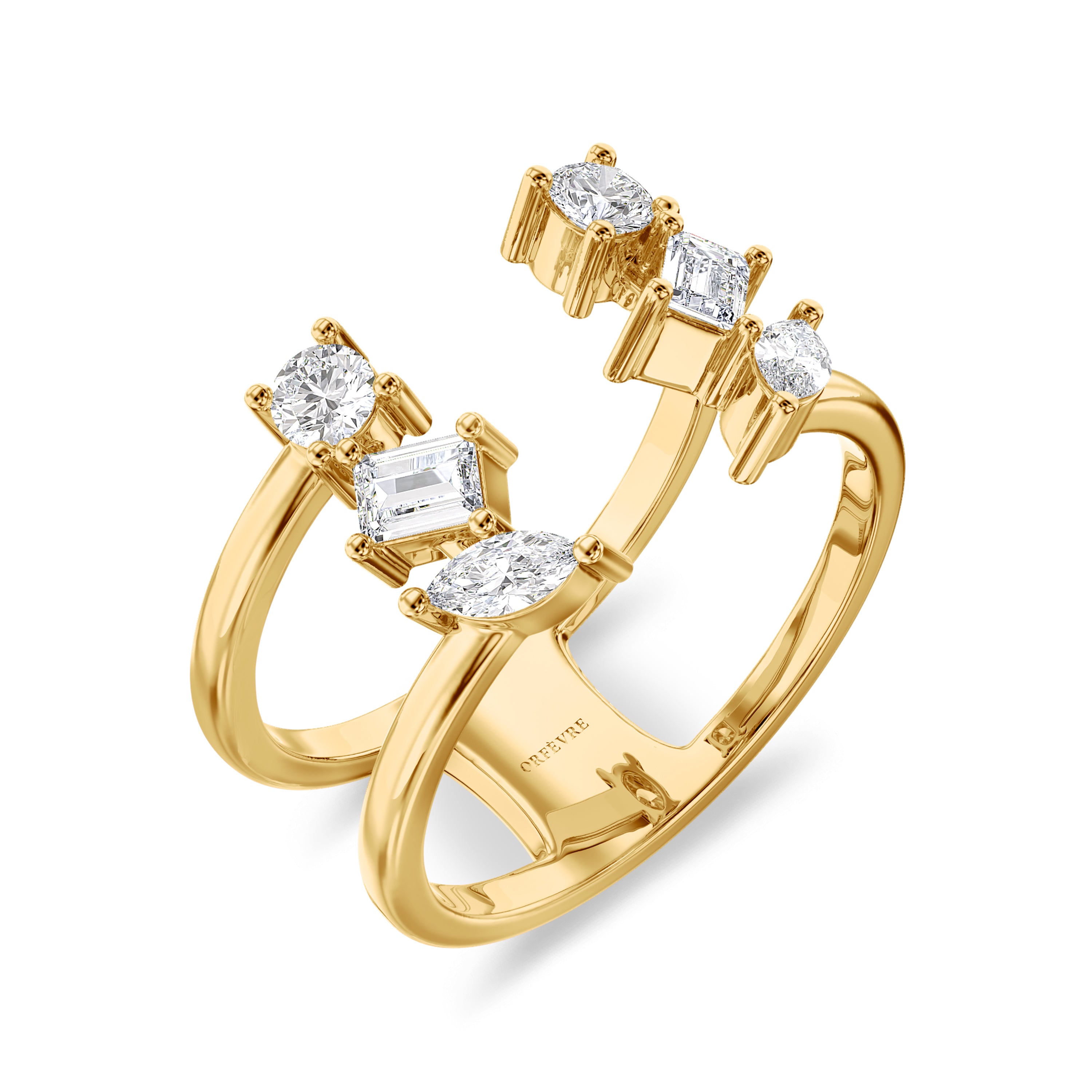 Tri diamond cut ring in 18k gold, 0.8 carats total, FG color and SI clarity #gold_yellow