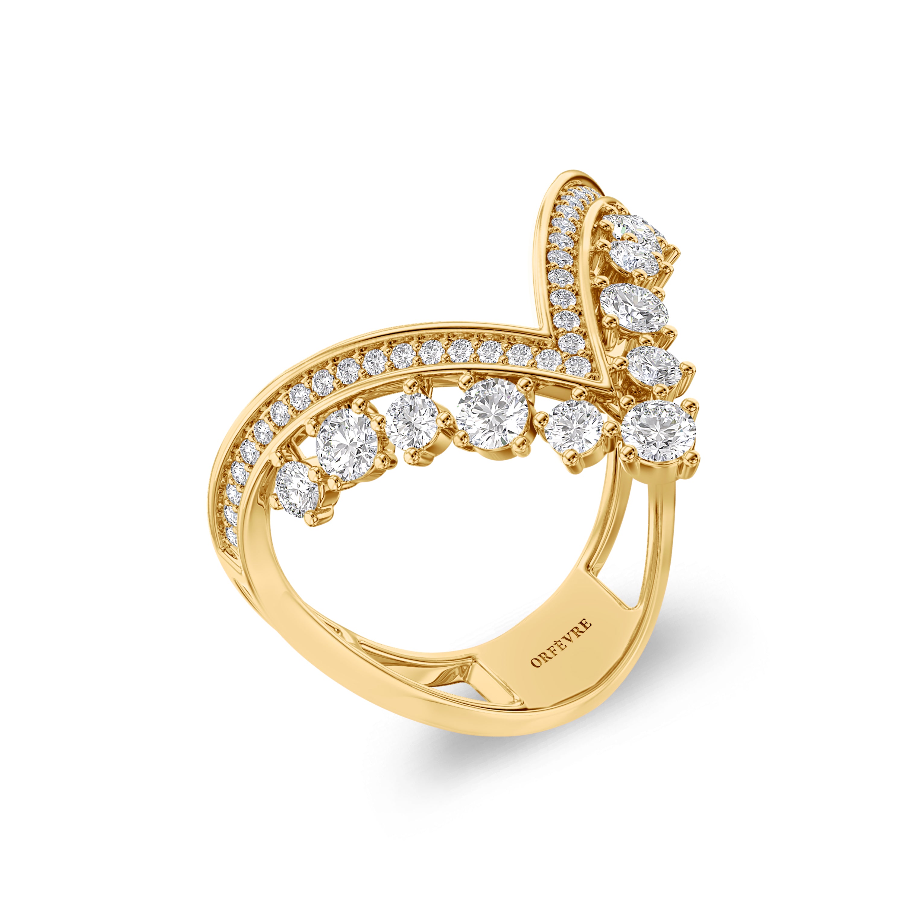 Chevron diamond ring in 18k gold, 0.70 carat, FG color and SI clarity #gold_yellow