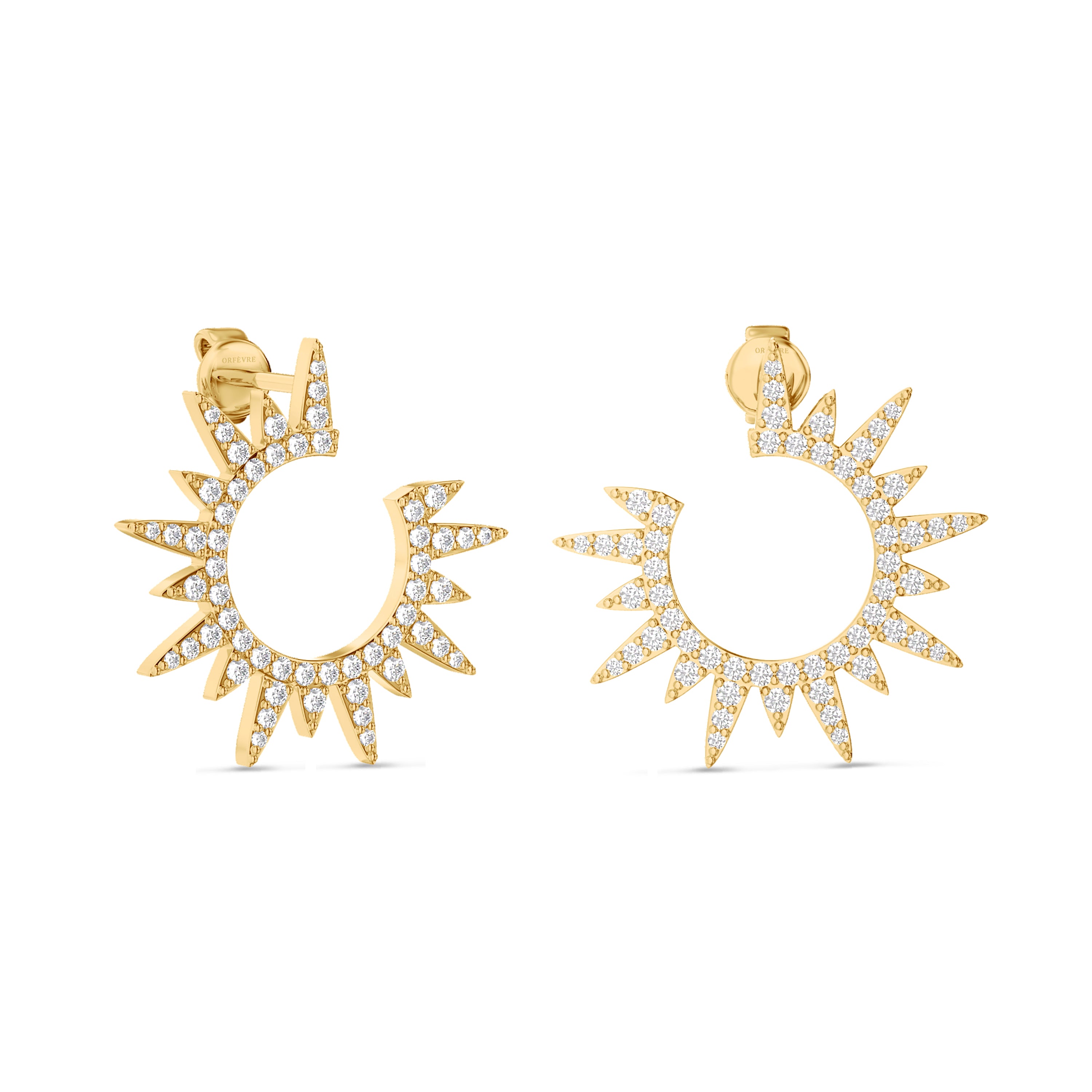 Starburst diamond earrings in 18k yellow gold, 0.76 carats, FG color and SI clarity #gold_yellow