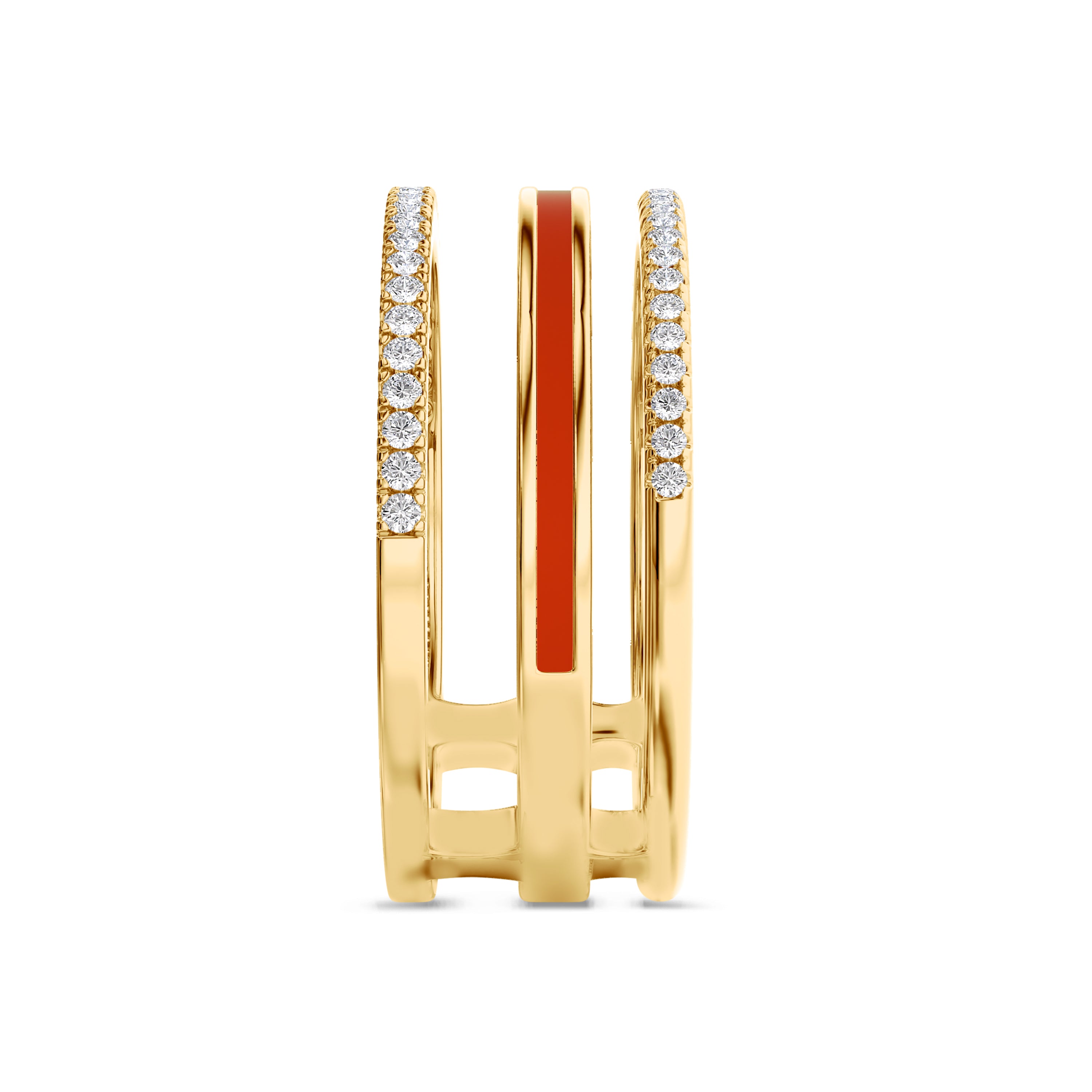 Triple band red enamel ring in 18k gold, 0.22 carats, FG color and SI clarity #gold_yellow