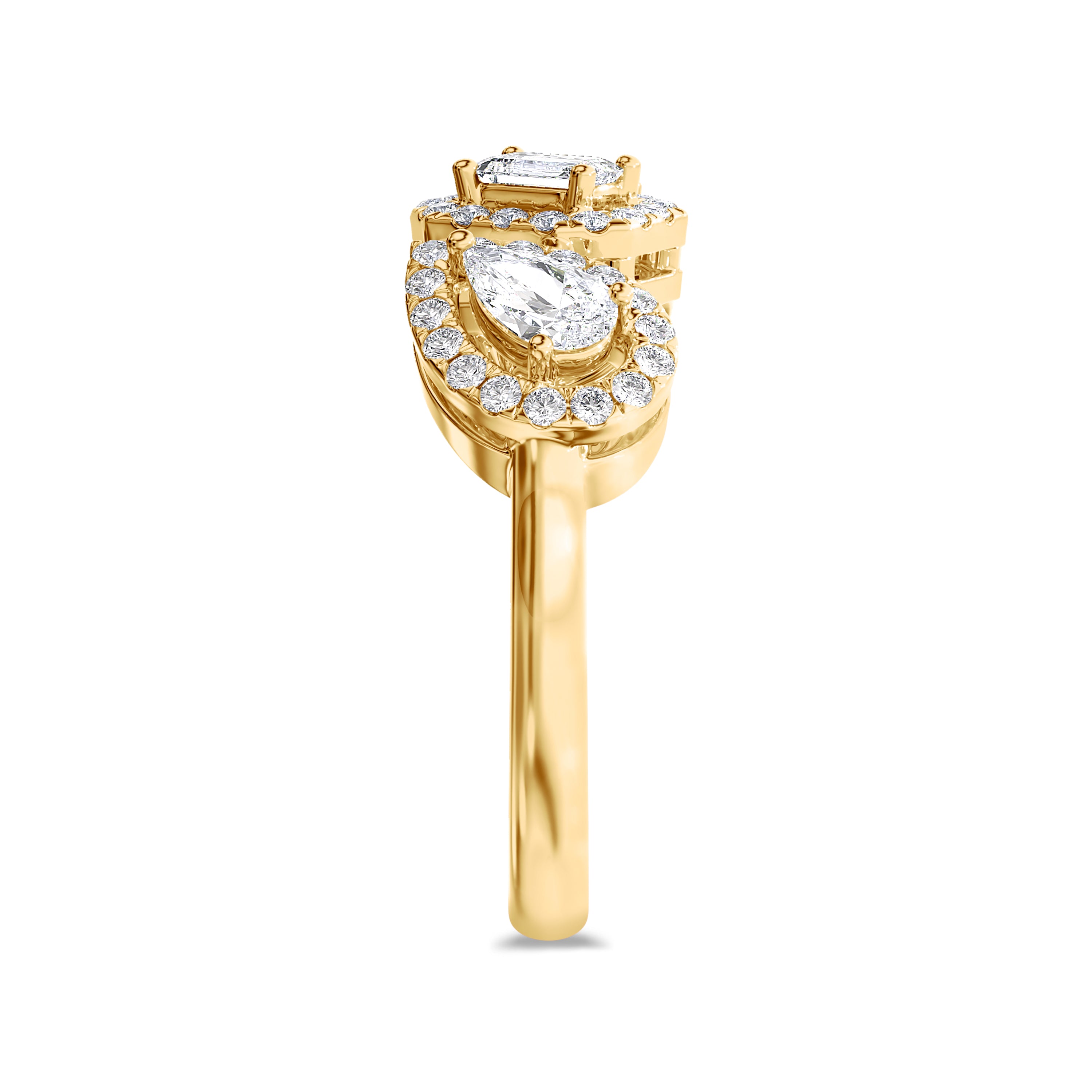 Emerald and Two Pear Cut Diamond Ring in 18k gold, 0.60 carats total, FG color, SI clarity #gold_yellow