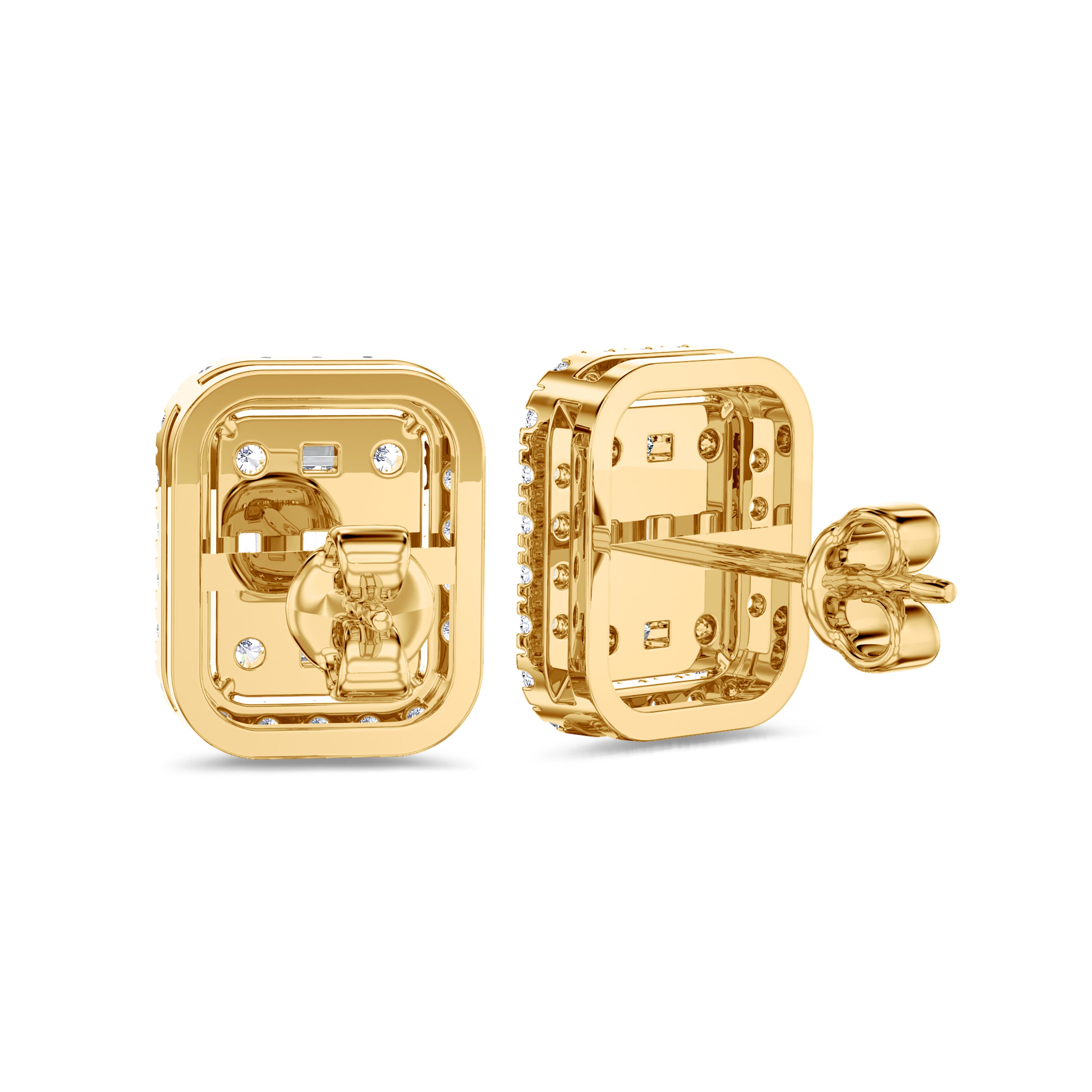 baguette and round cut yellow gold diamond earrings in 18k, FG color and SI clarity. 0.48 carat #gold_yellow