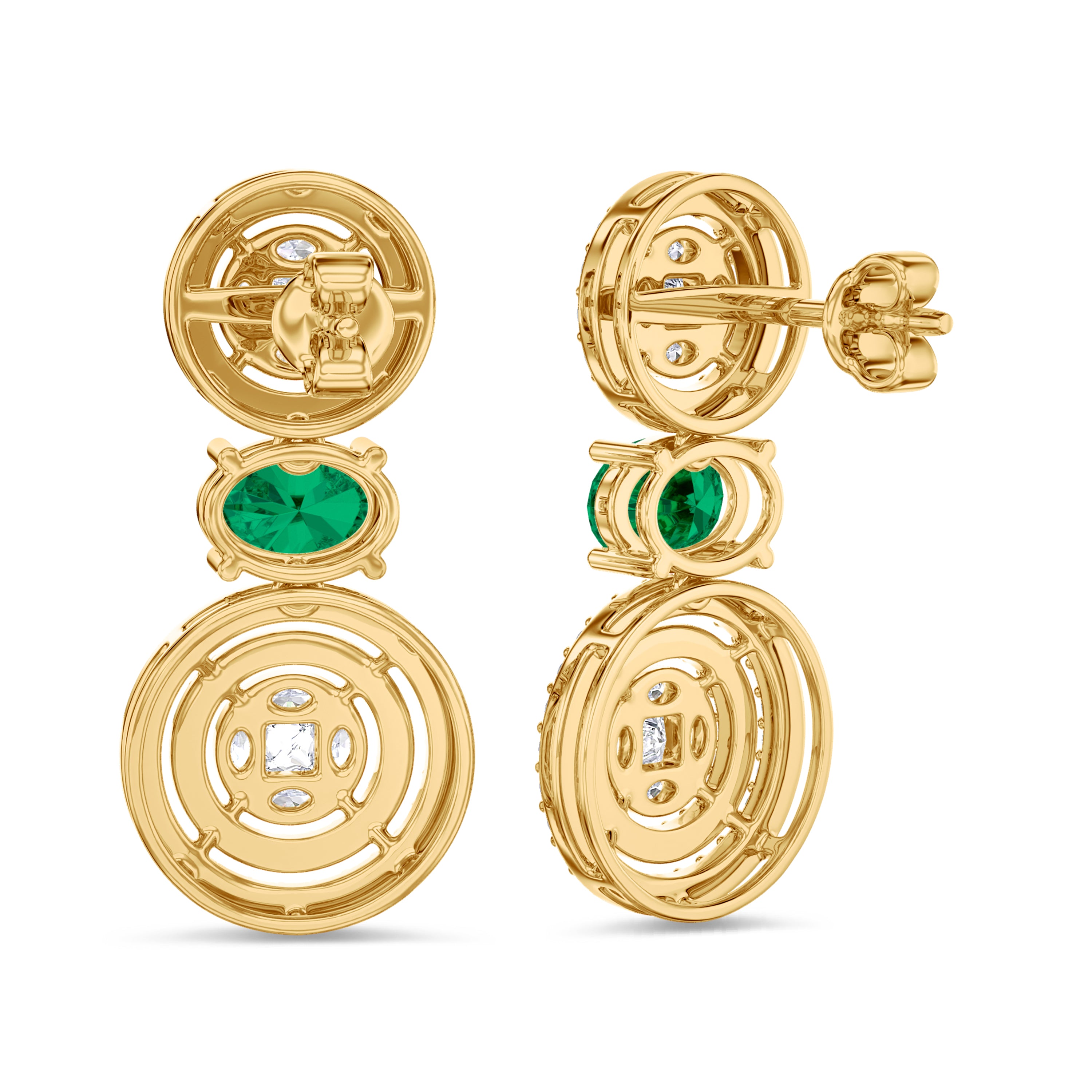 Diamond and emerald earrings in 2.01 carat diamond, 1.32 carat emerald, F color, VS-SI clarity, 18k yellow gold #gold_yellow