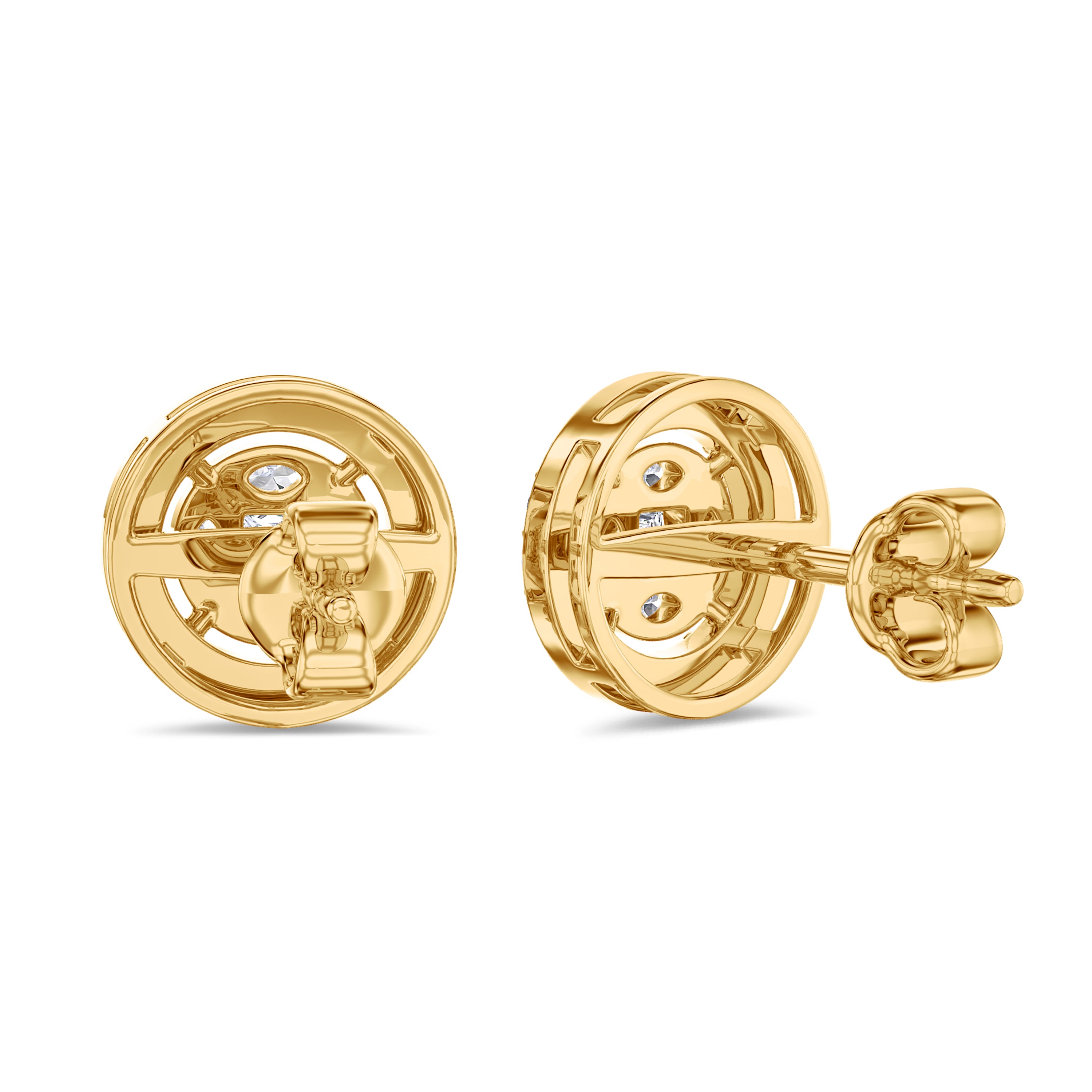Round cluster diamond earrings in 18k gold, 0.72 carats, F-G color, VS-SI clarity, yellow gold #gold_yellow