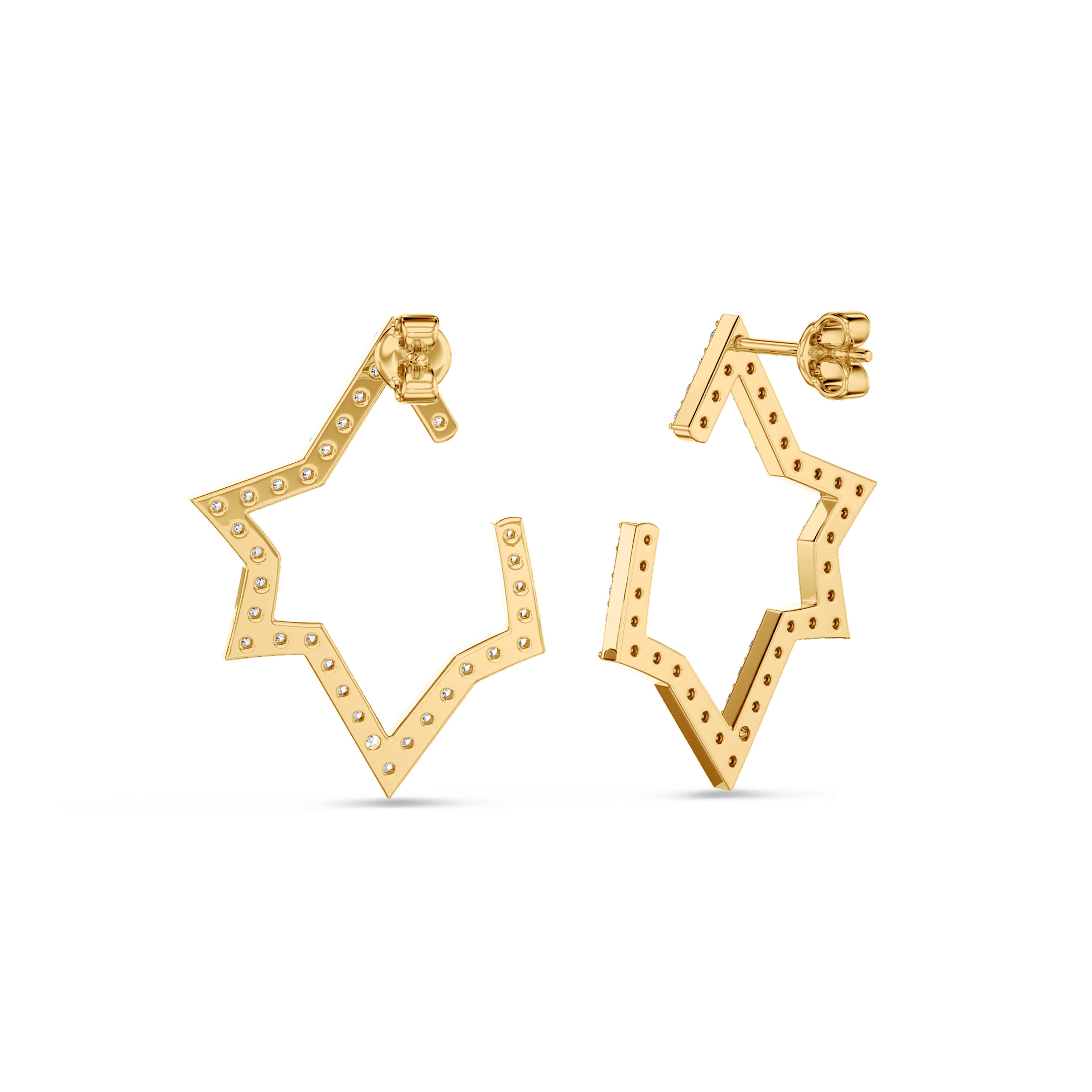 18k yellow gold star shaped diamond earring in 0.92 carats in FG color and SI clarity #gold_yellow