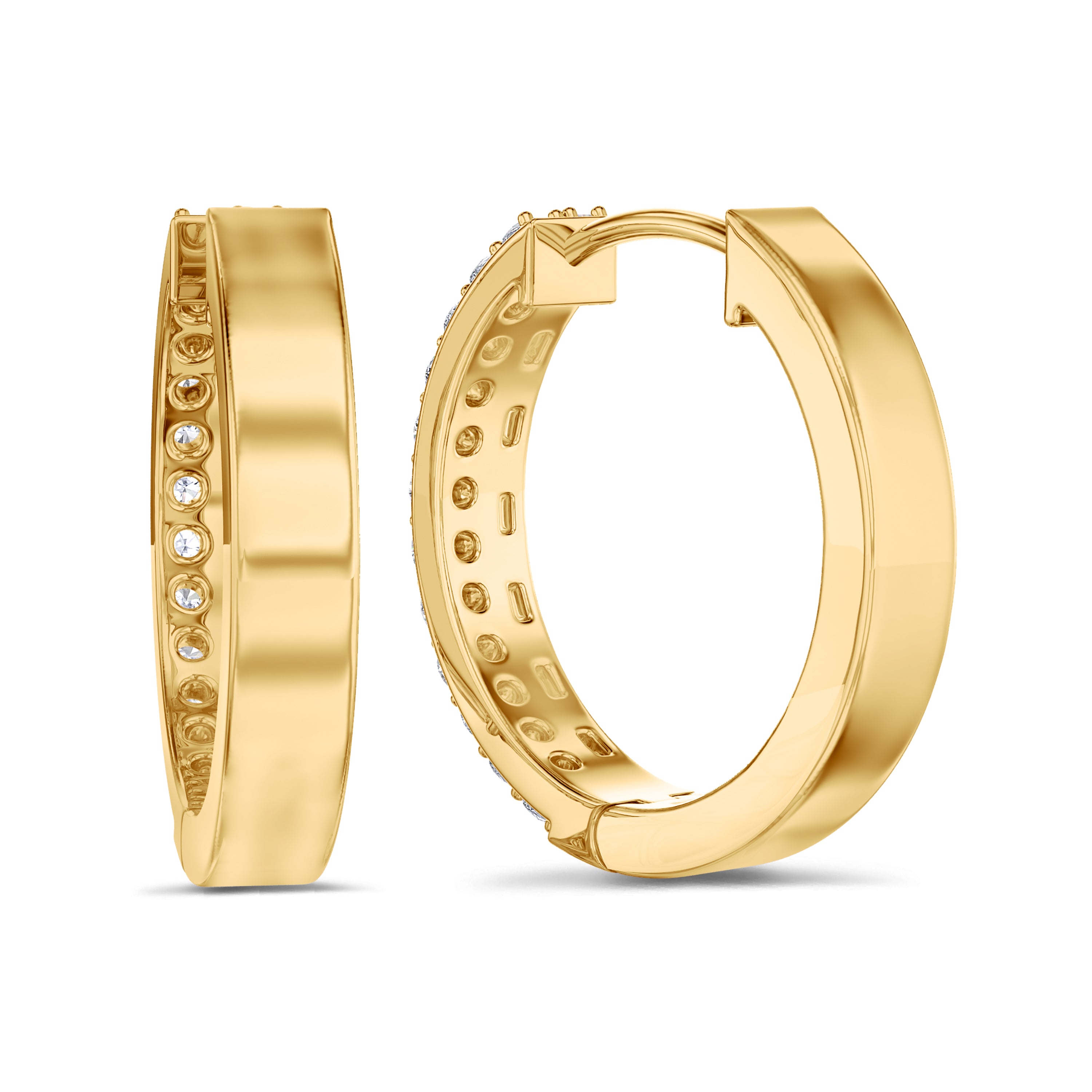 Double row diamond hoop earrings in around 0.94 carat, FG color, SI clarity #gold_yellow