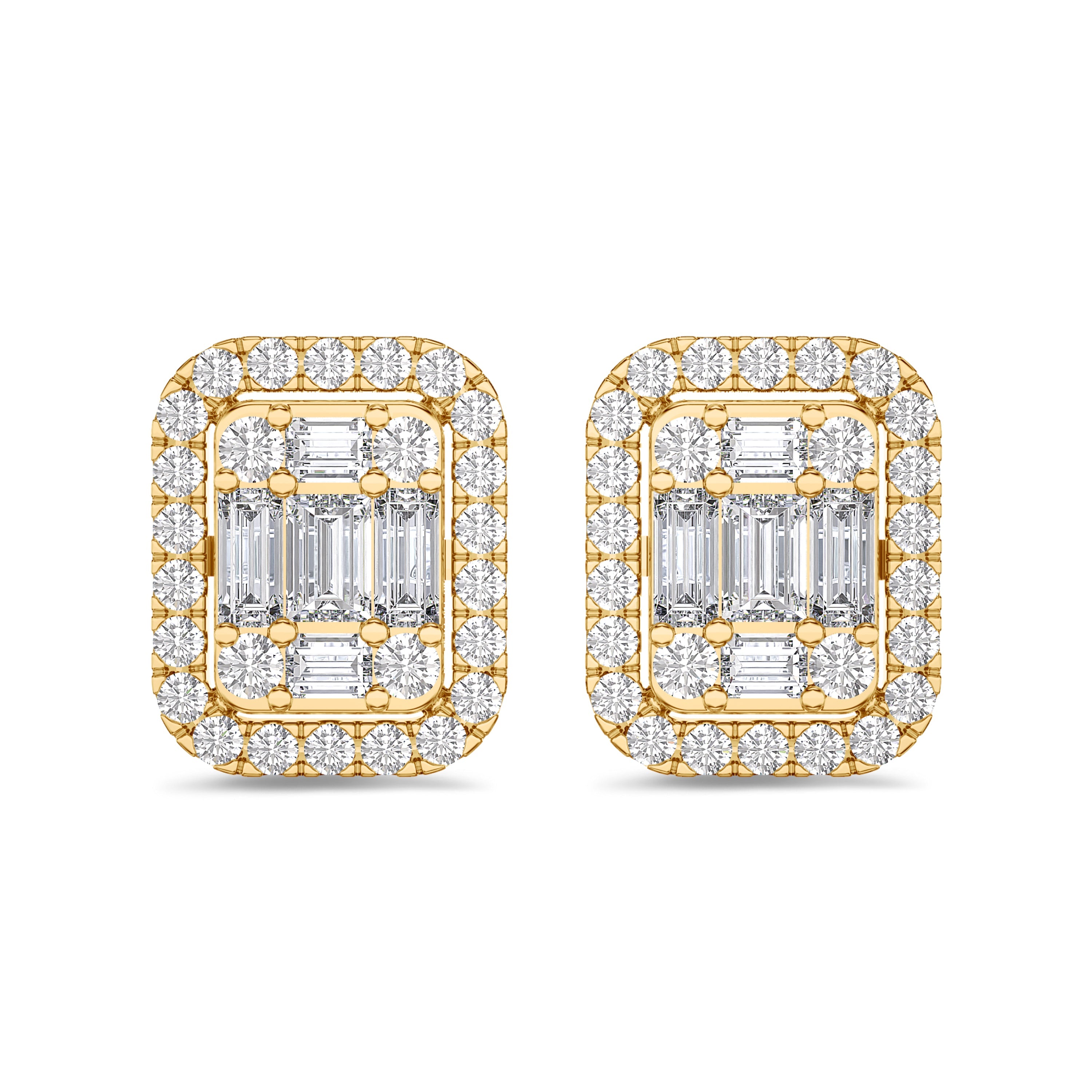 baguette and round cut yellow gold diamond earrings in 18k, FG color and SI clarity. 0.48 carat #gold_yellow
