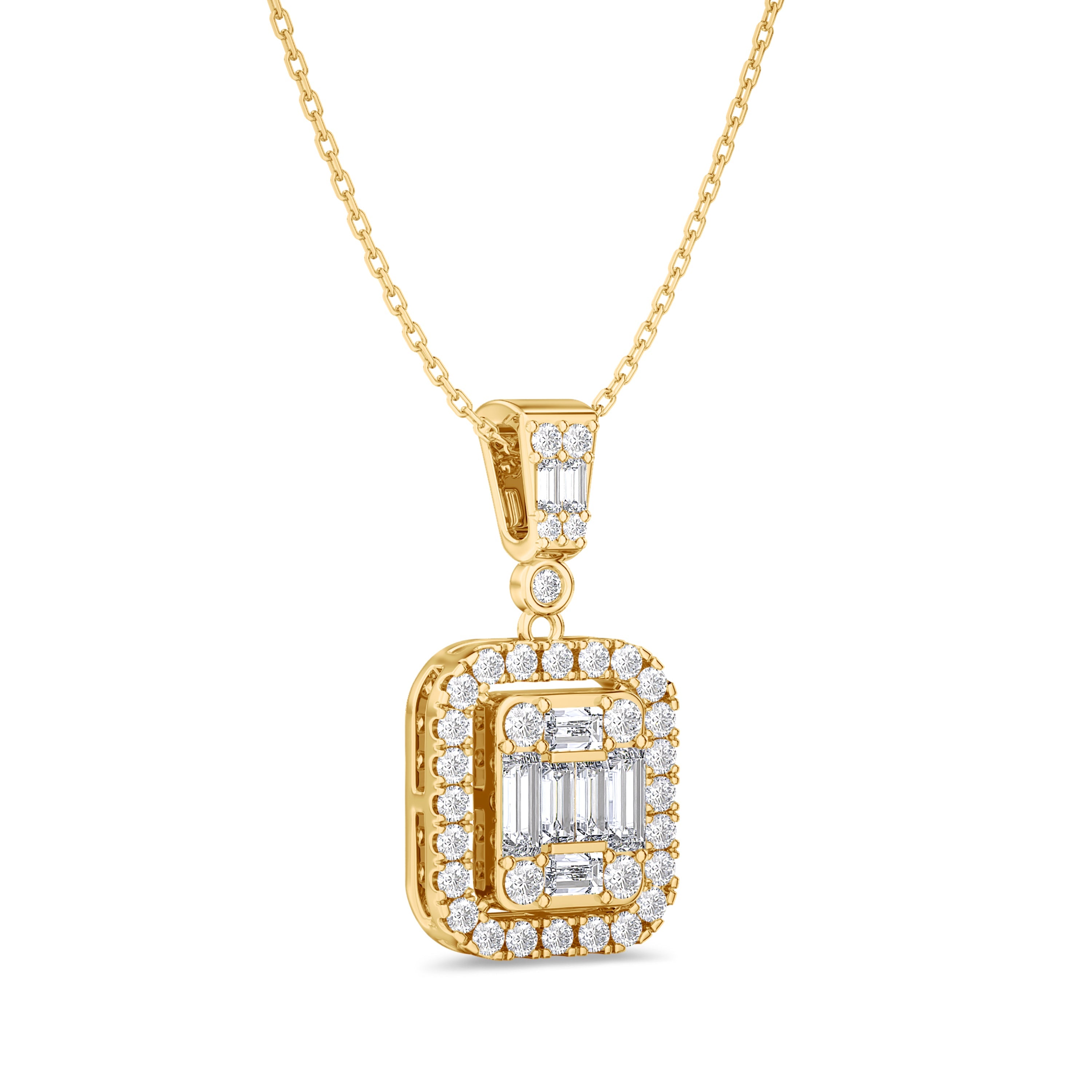18k baguette and round diamond necklace in yellow gold, FG color and SI clarity, 0.34 carat #gold_yellow