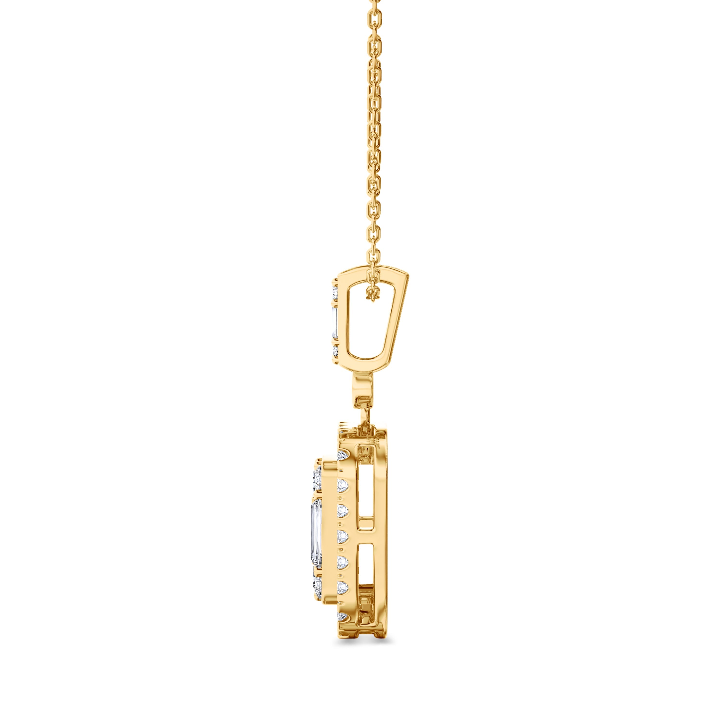 18k baguette and round diamond necklace in yellow gold, FG color and SI clarity, 0.34 carat #gold_yellow