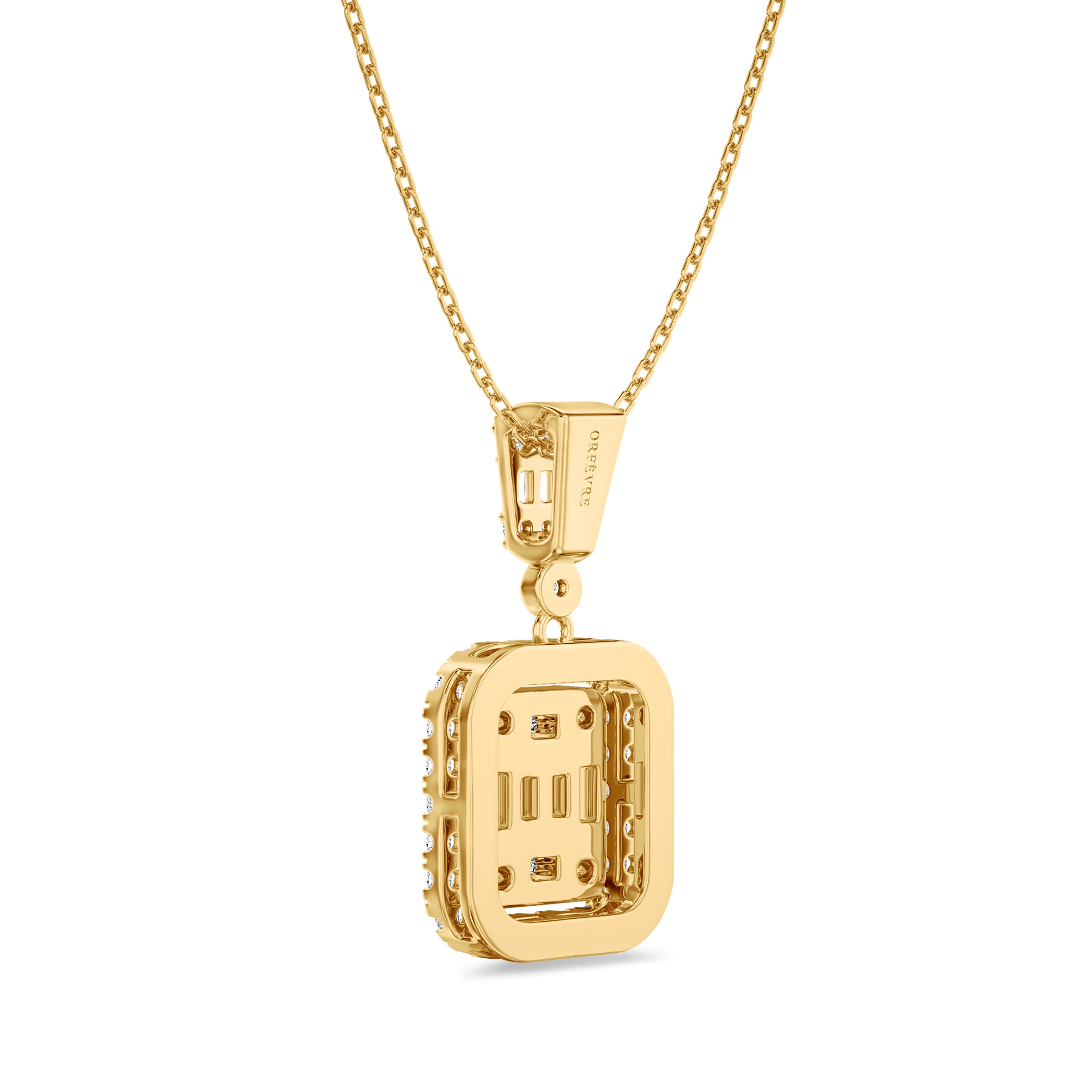 18k baguette and round diamond necklace in yellow gold, FG color and SI clarity, 0.34 carat #gold_yellow