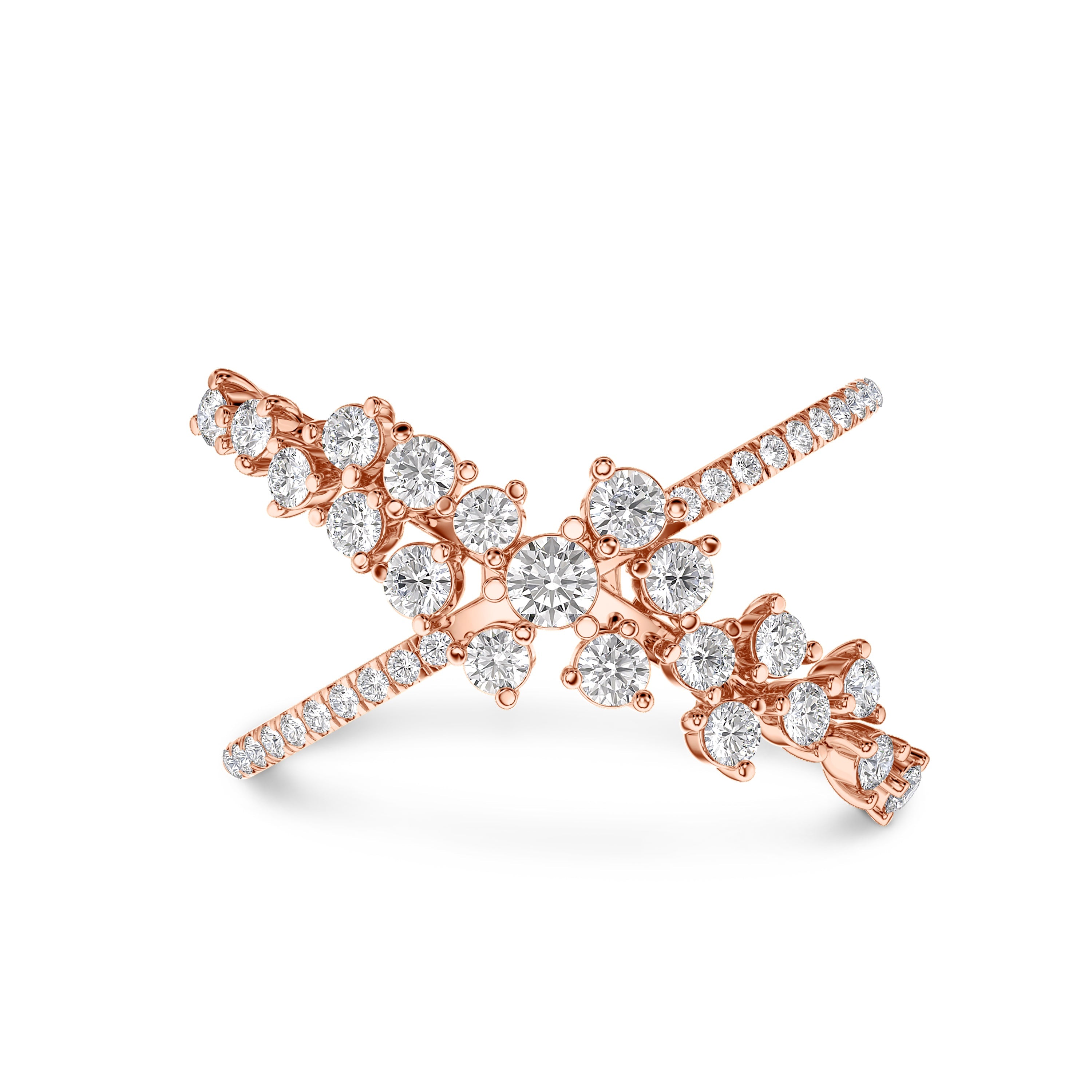 18K rose gold criss cross ring in 0.70 carats, FG color and SI clarity