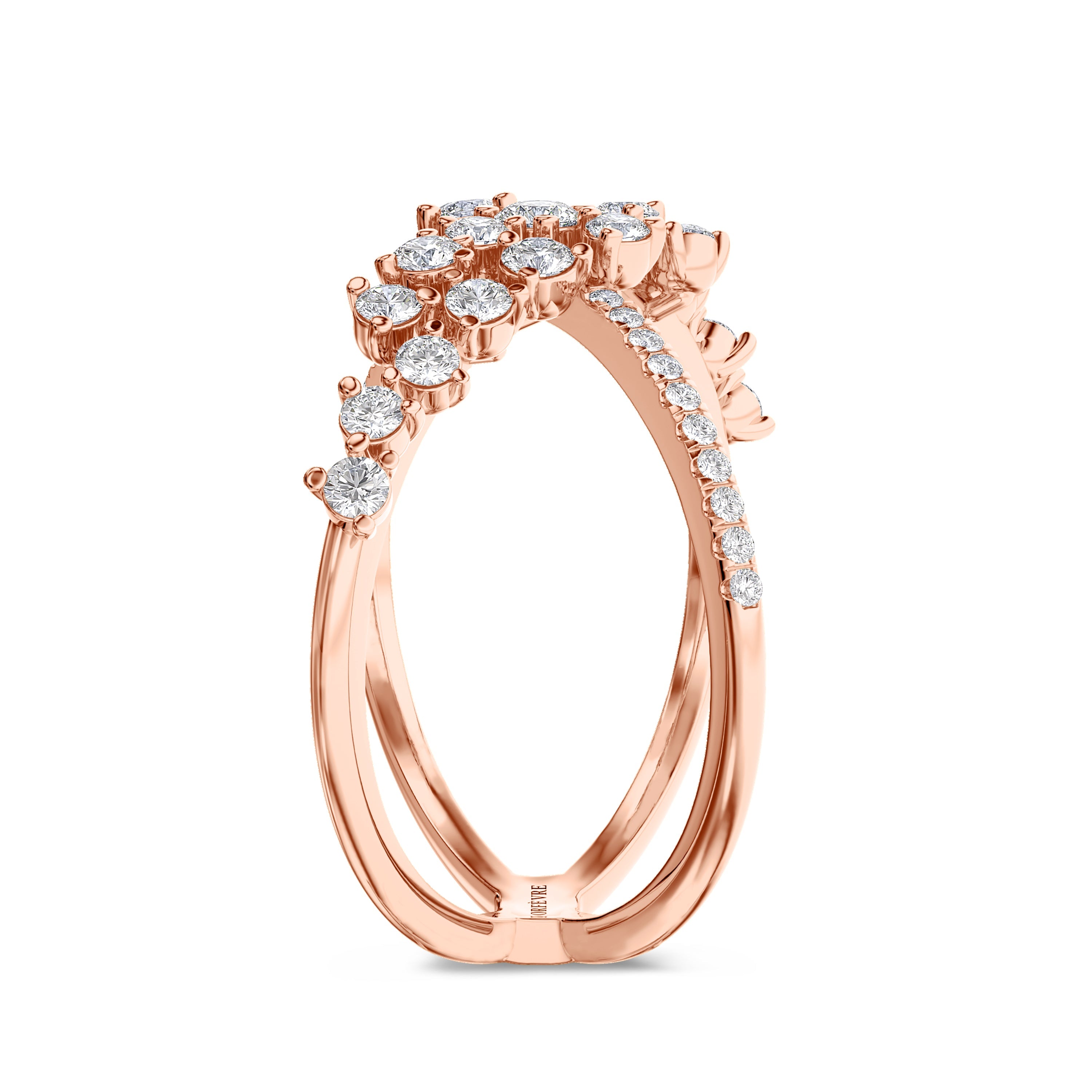 18K rose gold criss cross ring in 0.70 carats, FG color and SI clarity