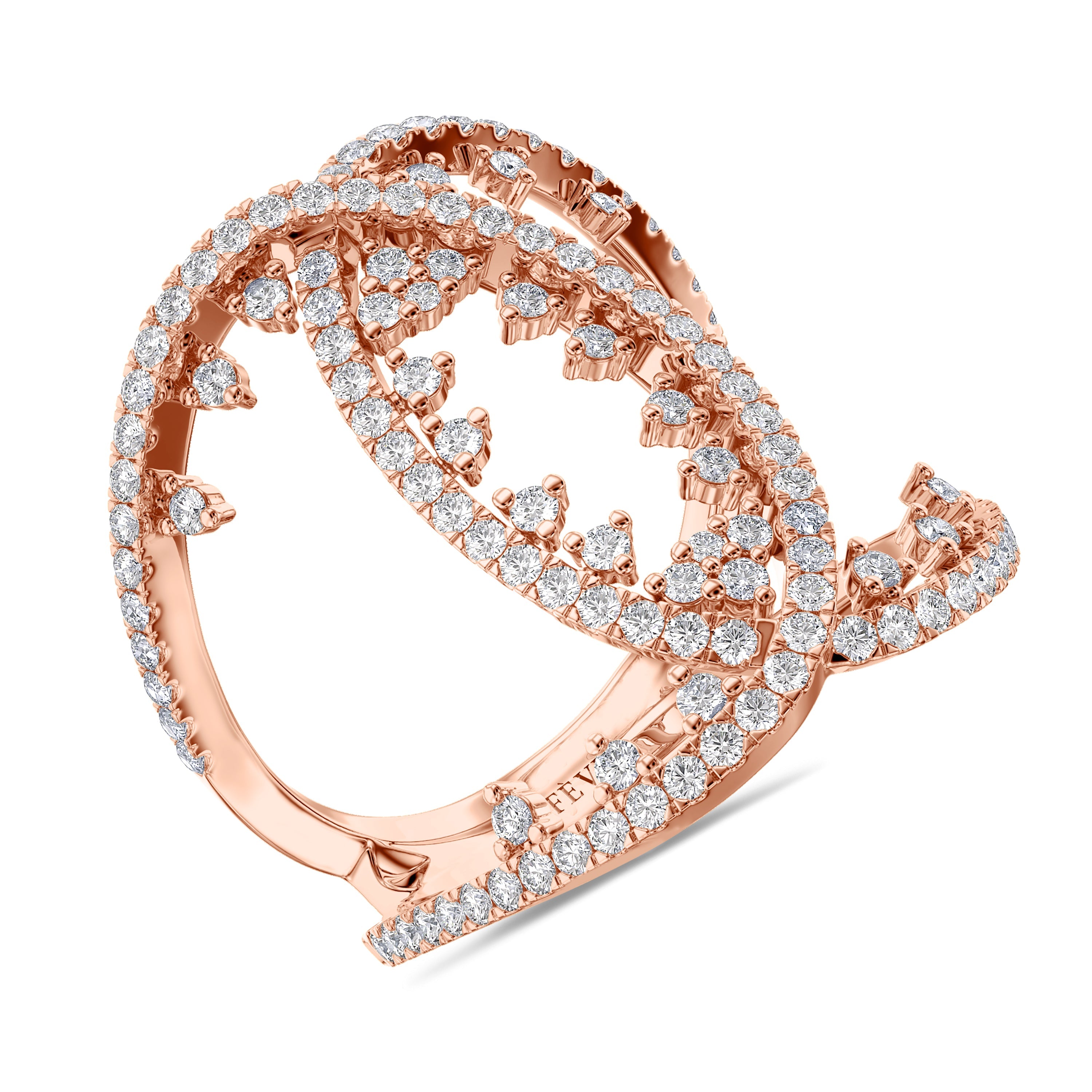 18K rose gold criss cross ring with 0.85 carat, SI clarity, FG color