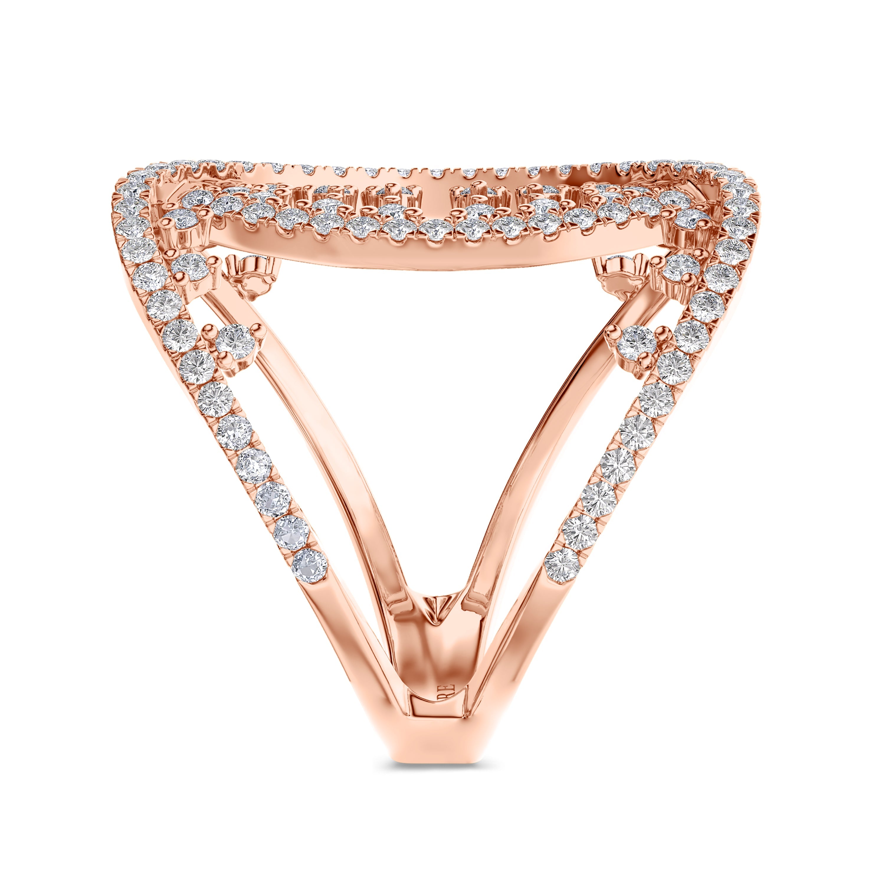 18K rose gold criss cross ring with 0.85 carat, SI clarity, FG color
