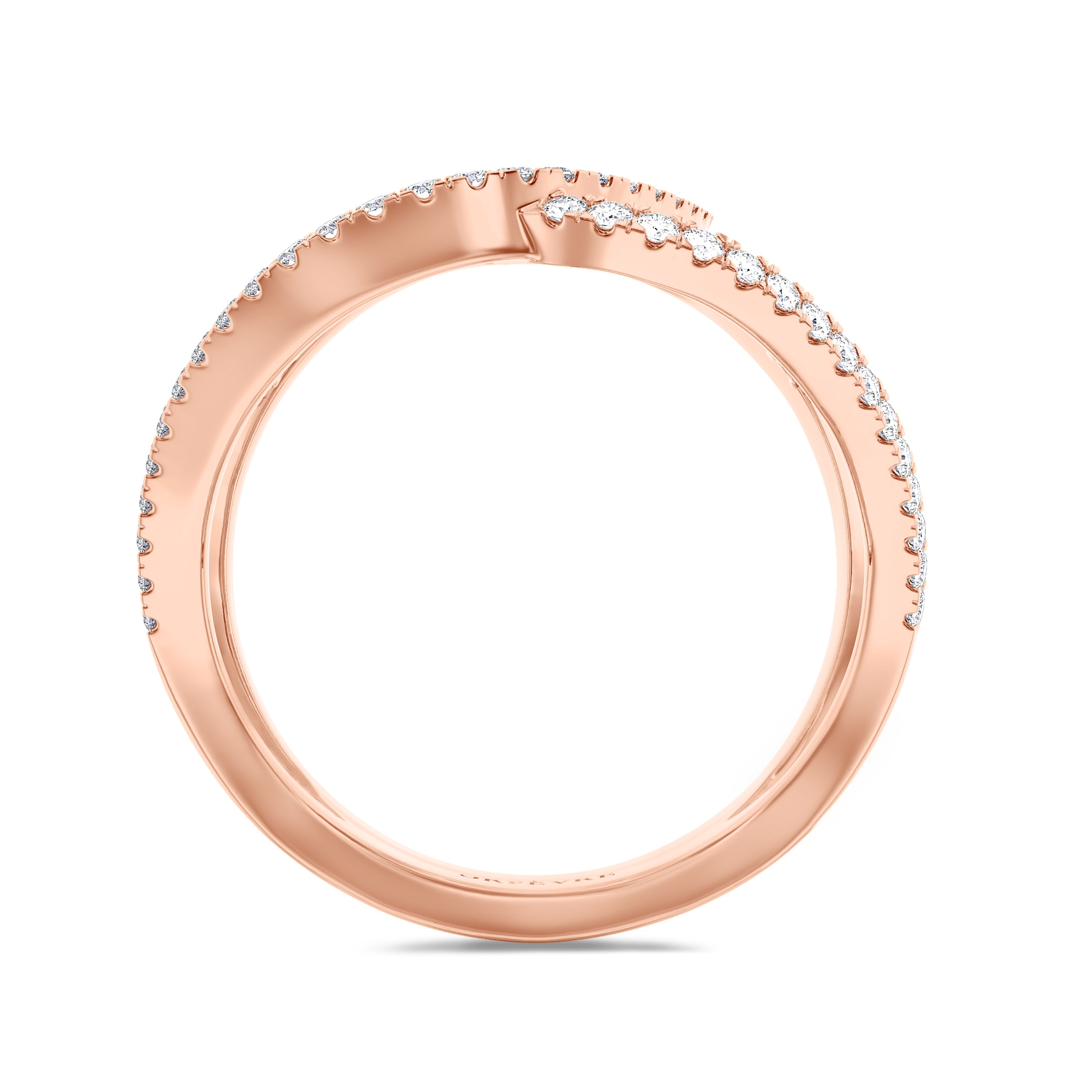 18K rose gold criss cross ring with 0.85 carat, SI clarity, FG color