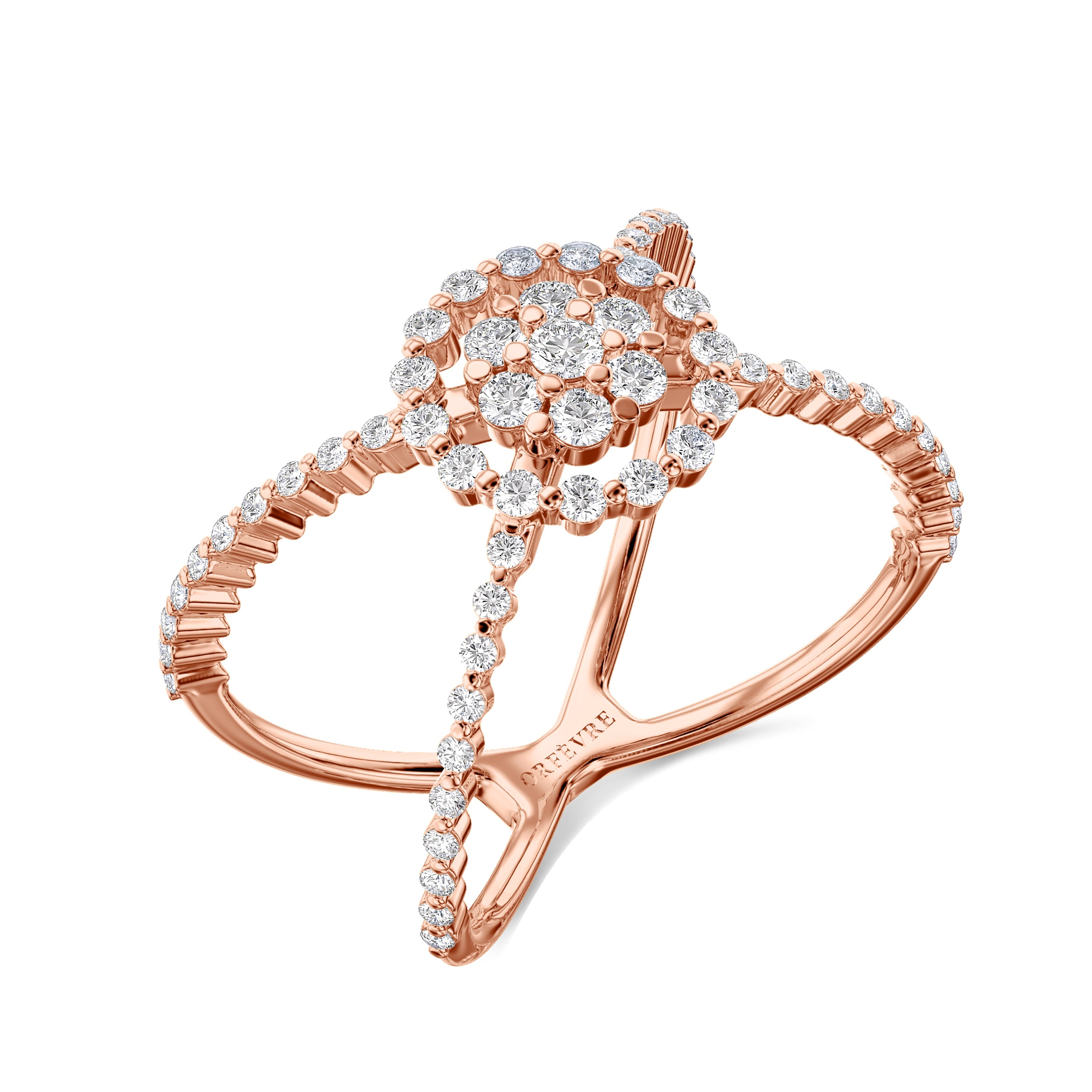 18K criss cross orbit ring in rose gold, 0.52 carat, FG color and SI clarity