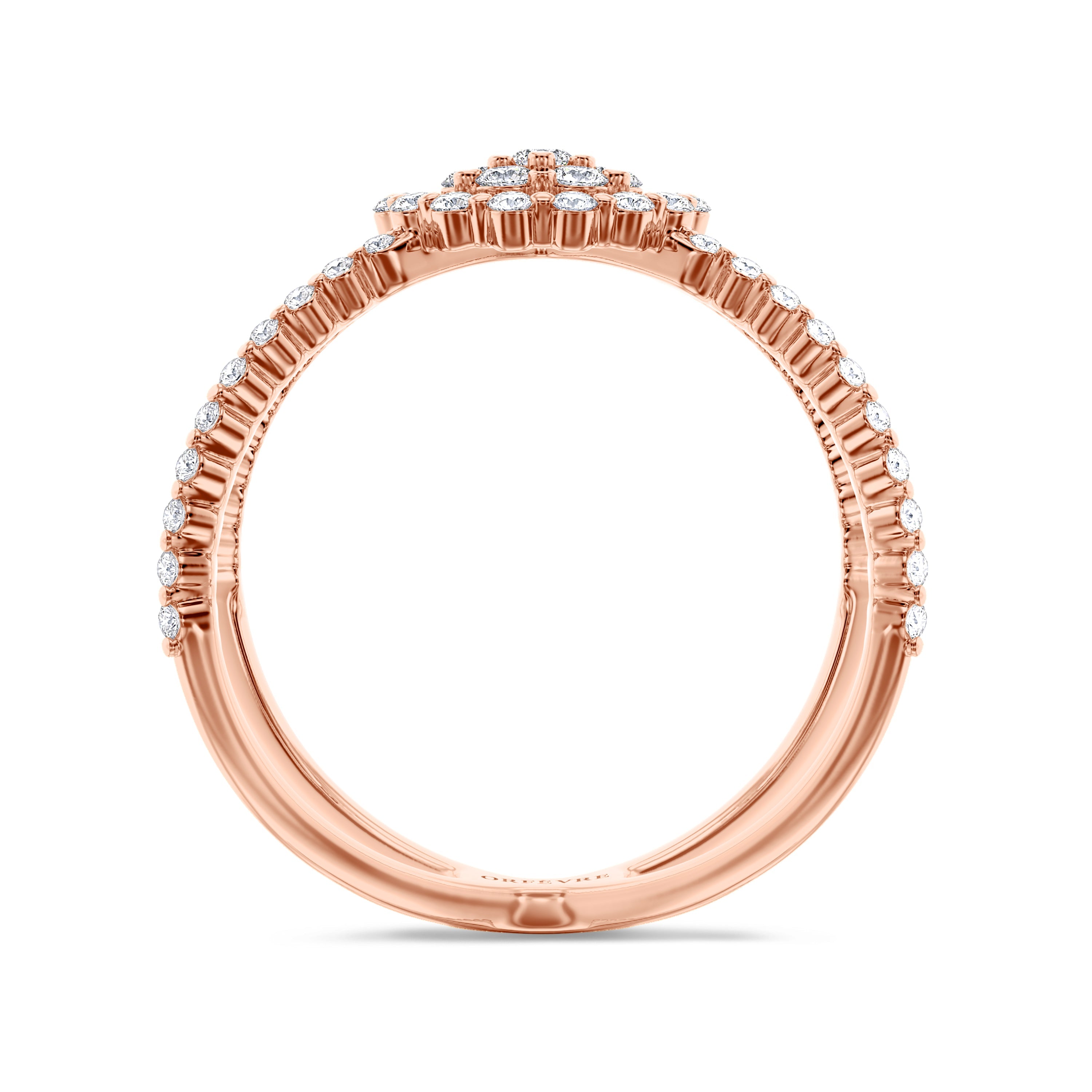 18K criss cross orbit ring in rose gold, 0.52 carat, FG color and SI clarity