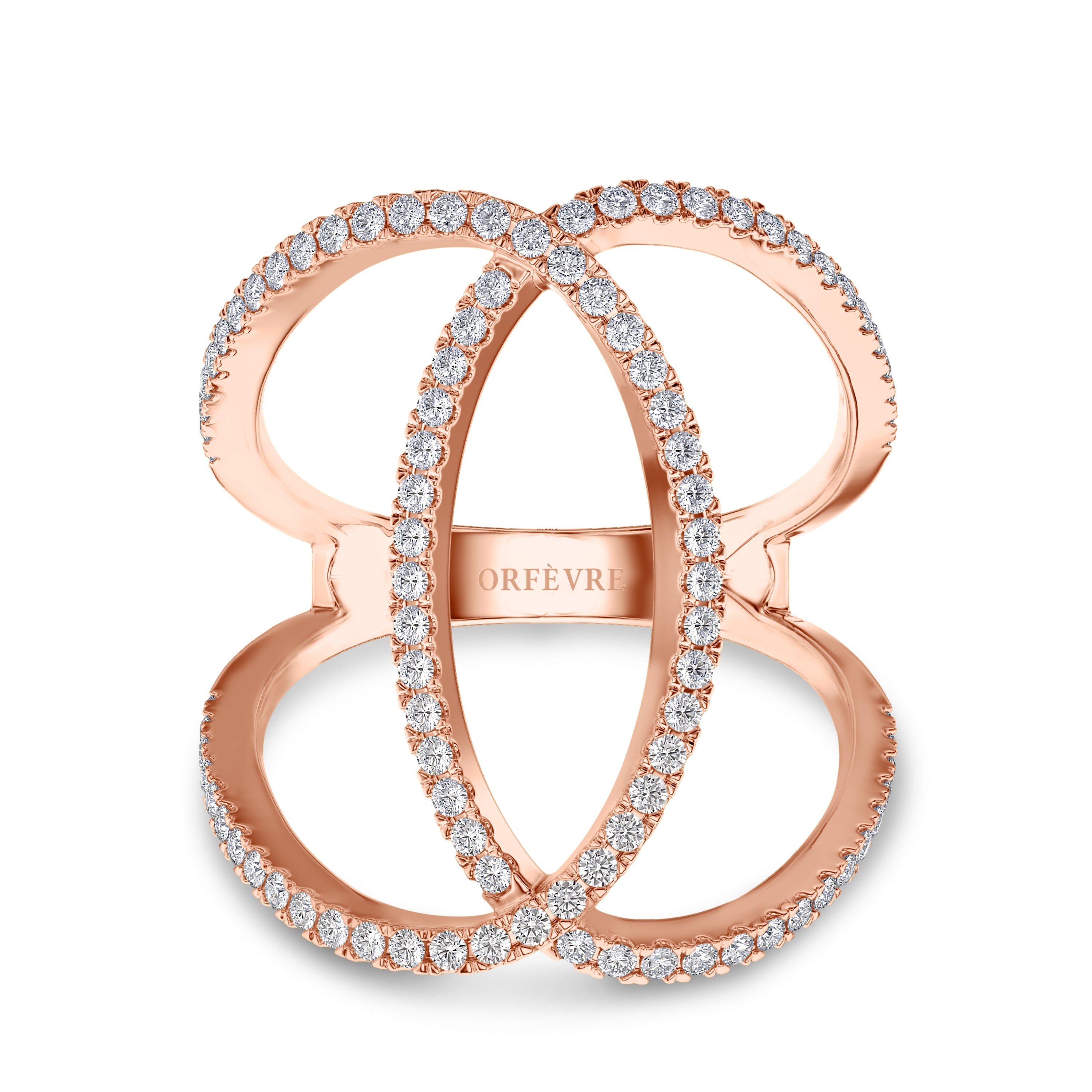 18K rose gold criss cross ring with 0.59 carat, FG Color, SI Clarity