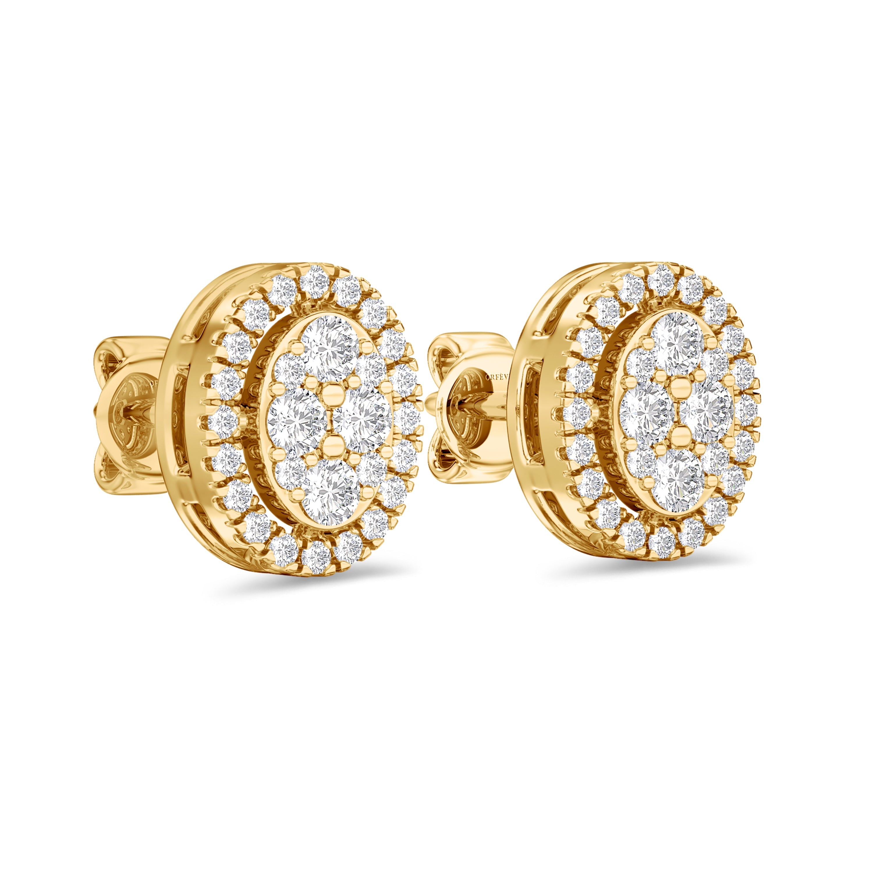 cluster diamond earrings in 18K yellow gold, 0.31 carat, FG color and VS-SI clarity