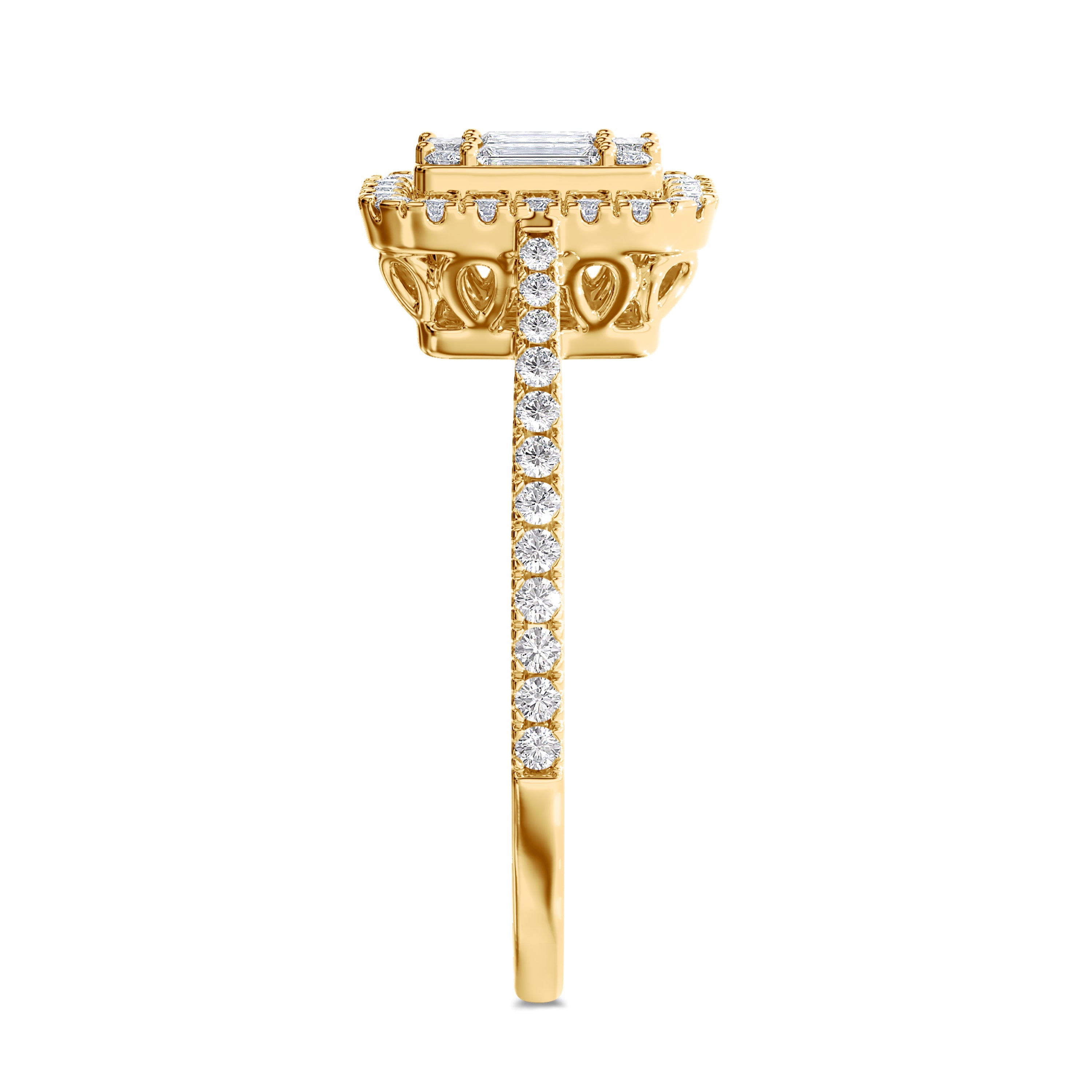 18K yellow gold emerald and round engagement ring in 0.35 carat, FG color and SI clarity #gold_yellow