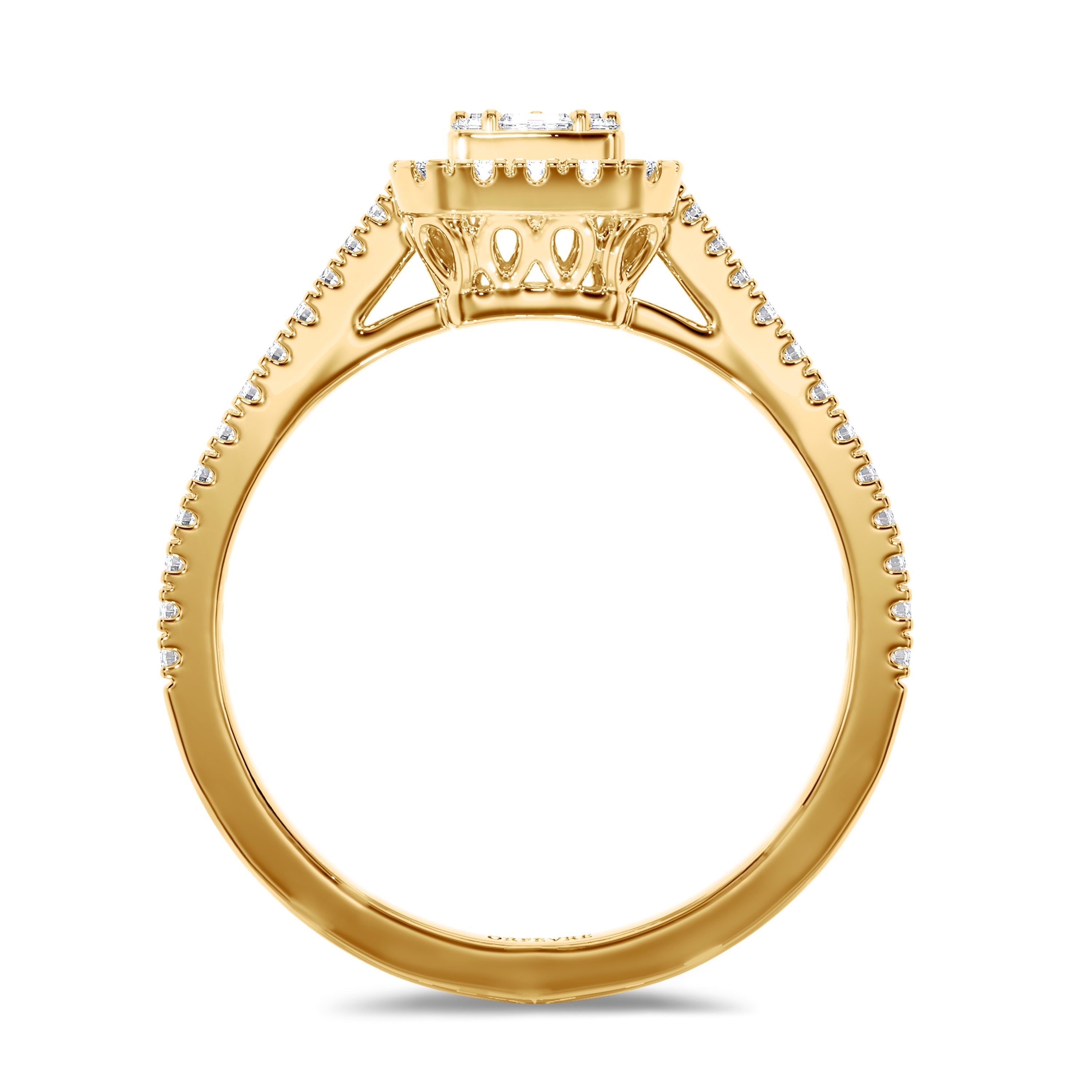 18K yellow gold emerald and round engagement ring in 0.35 carat, FG color and SI clarity #gold_yellow