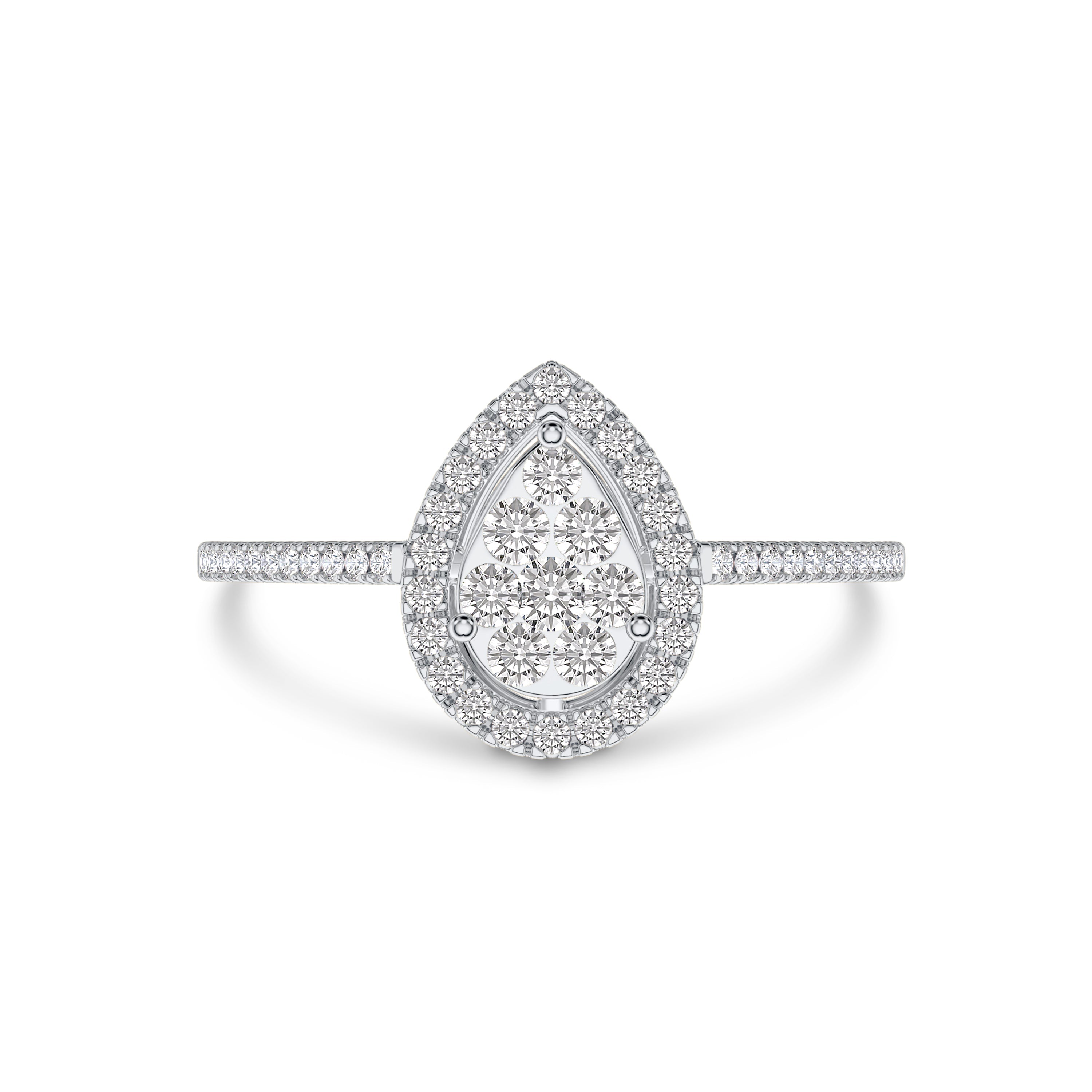 18K pear shaped diamond ring white gold in 0.4 carat, FG color and SI clarity