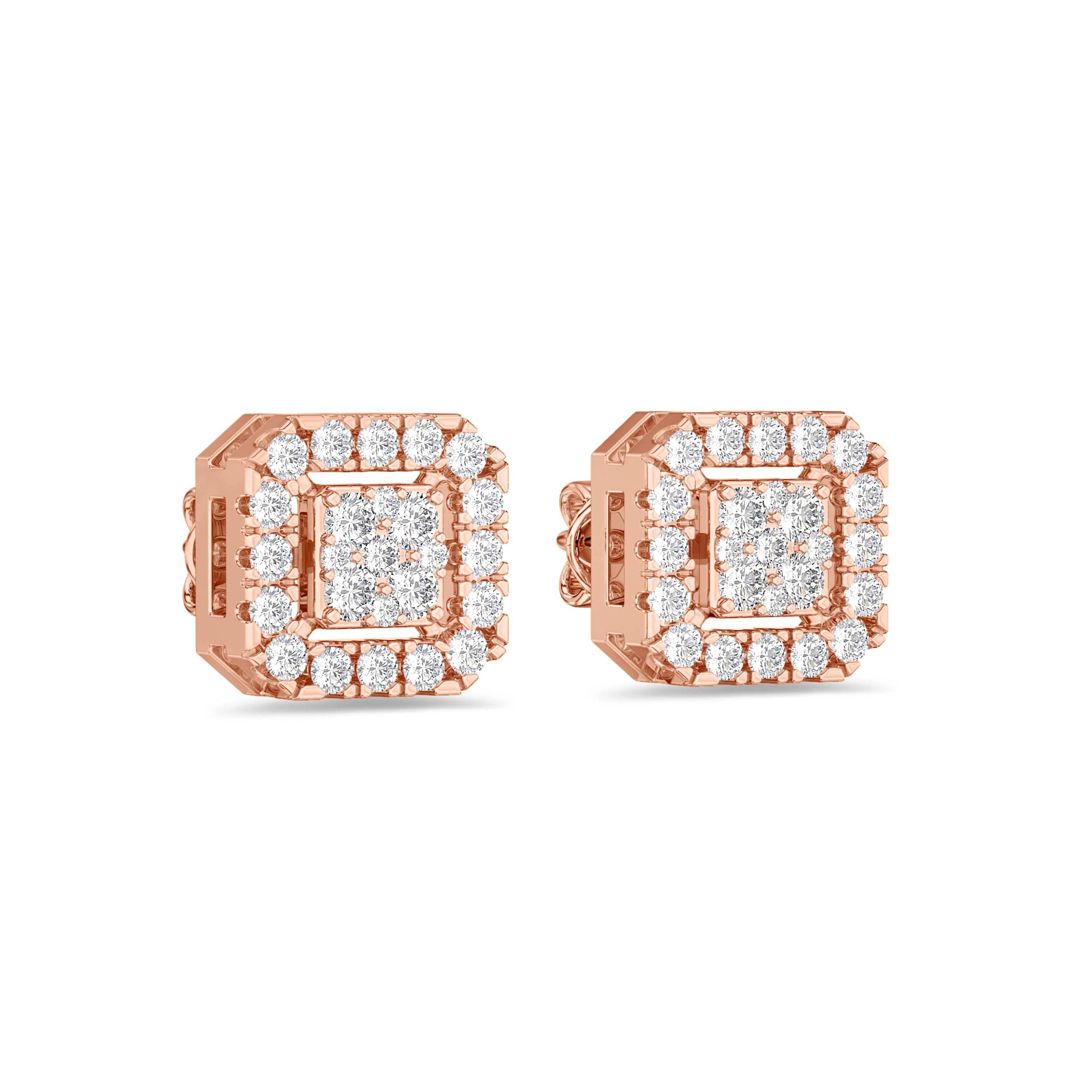 octagonal shaped cluster diamond earrings in 18k rose gold, FG color and SI clarity, 0.3 carat