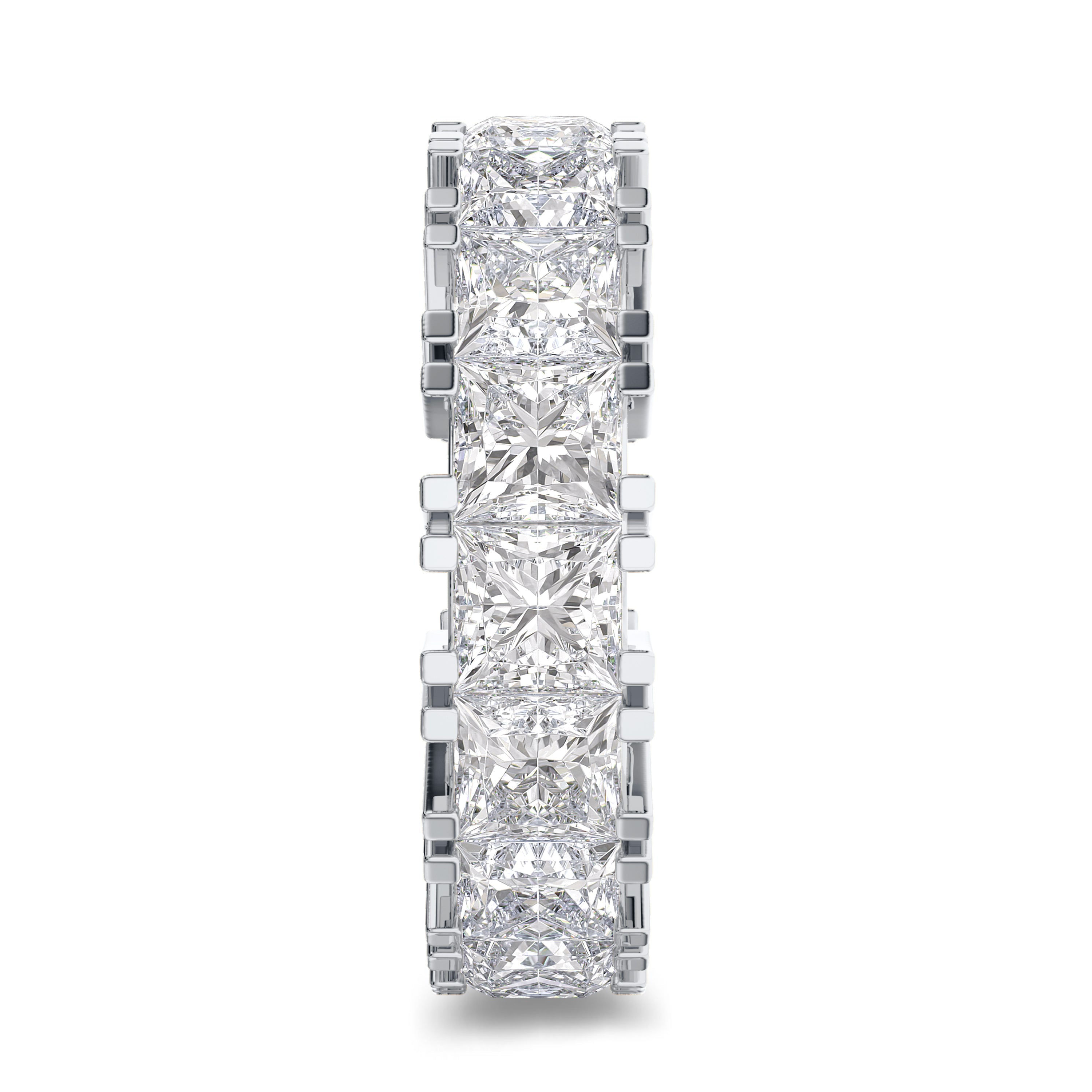 18K white gold princess cut full eternity band in 8.04 carat, FG color and SI clarity
