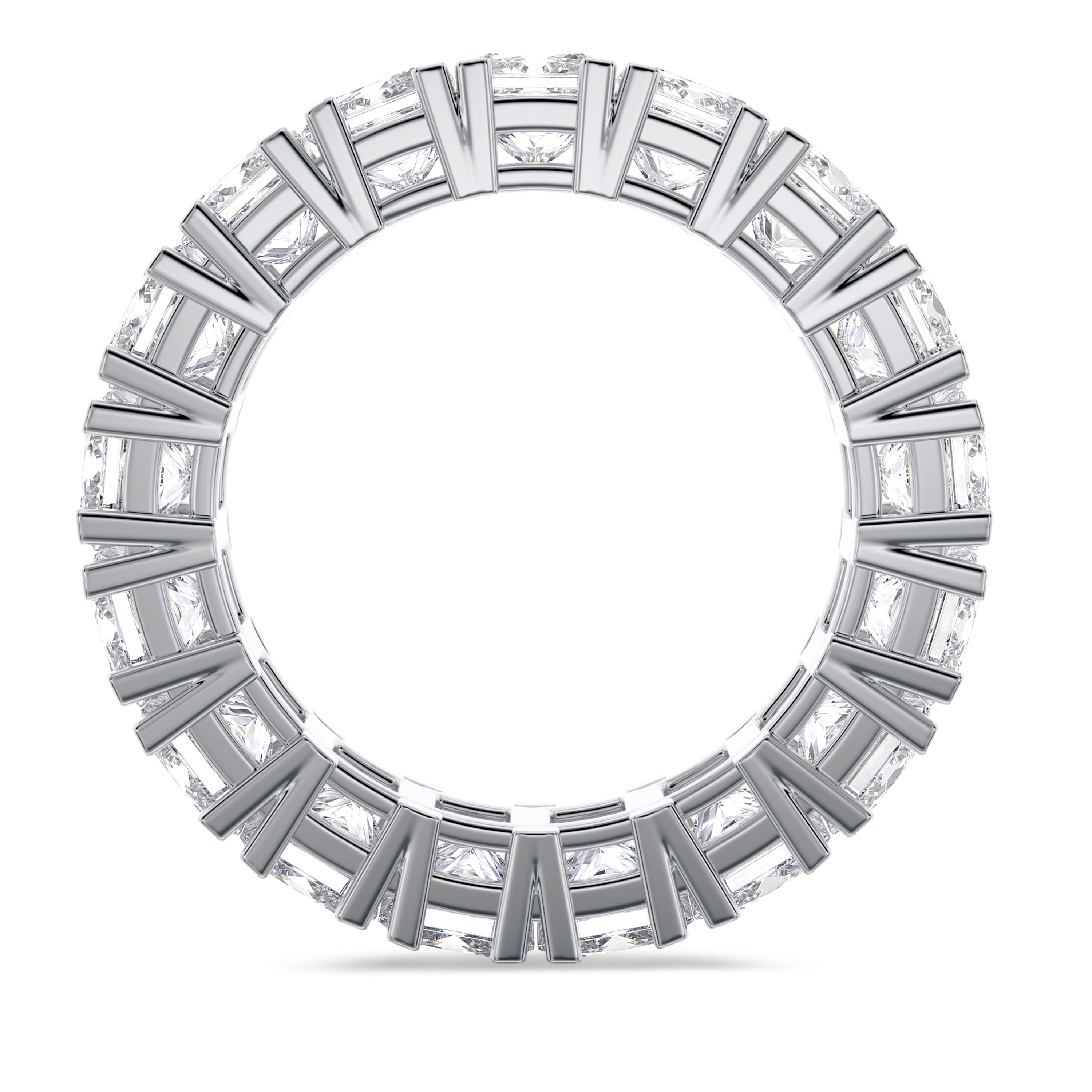 18K white gold princess cut full eternity band in 8.04 carat, FG color and SI clarity