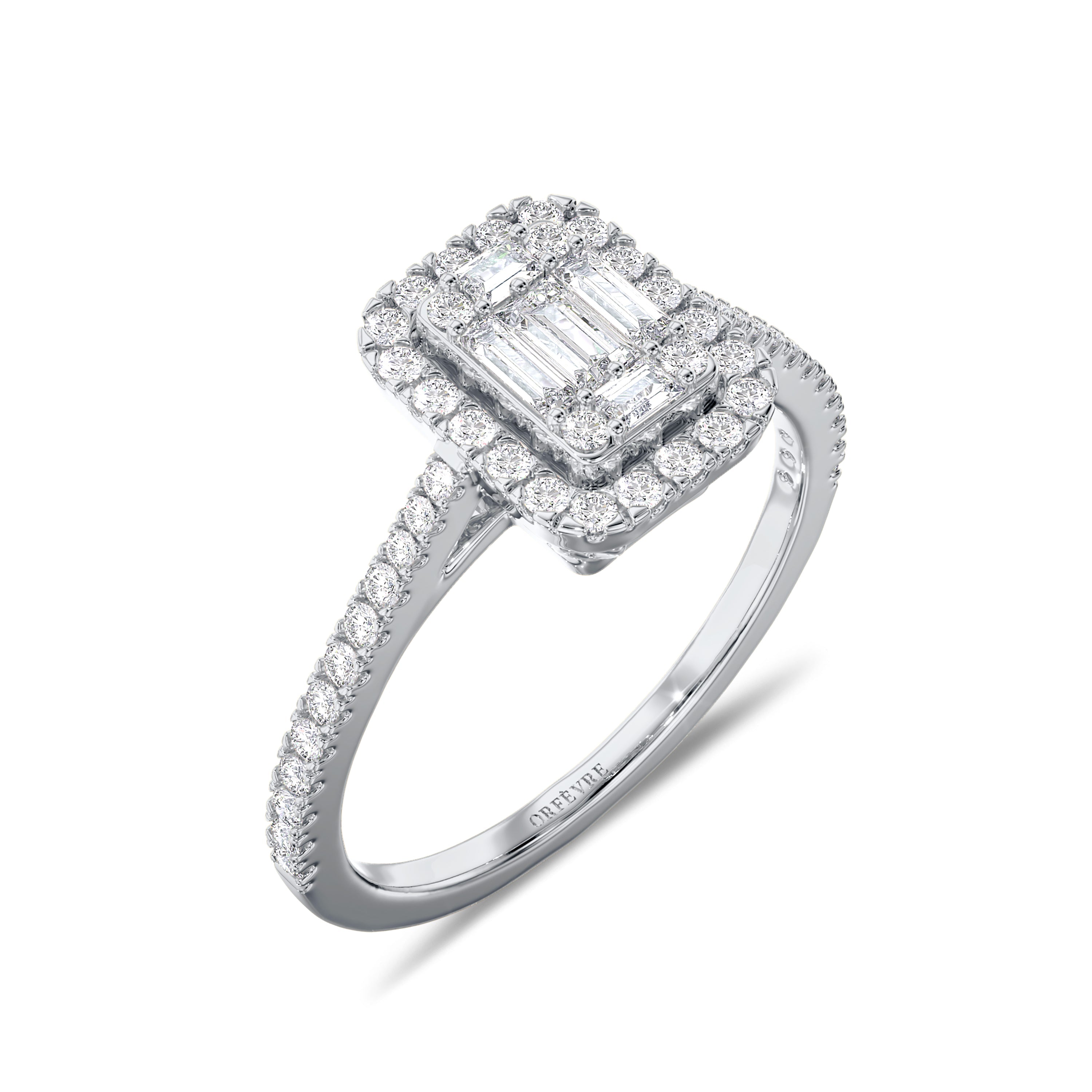 18K white gold emerald and round engagement ring in 0.35 carat, FG color and SI clarity #gold_white