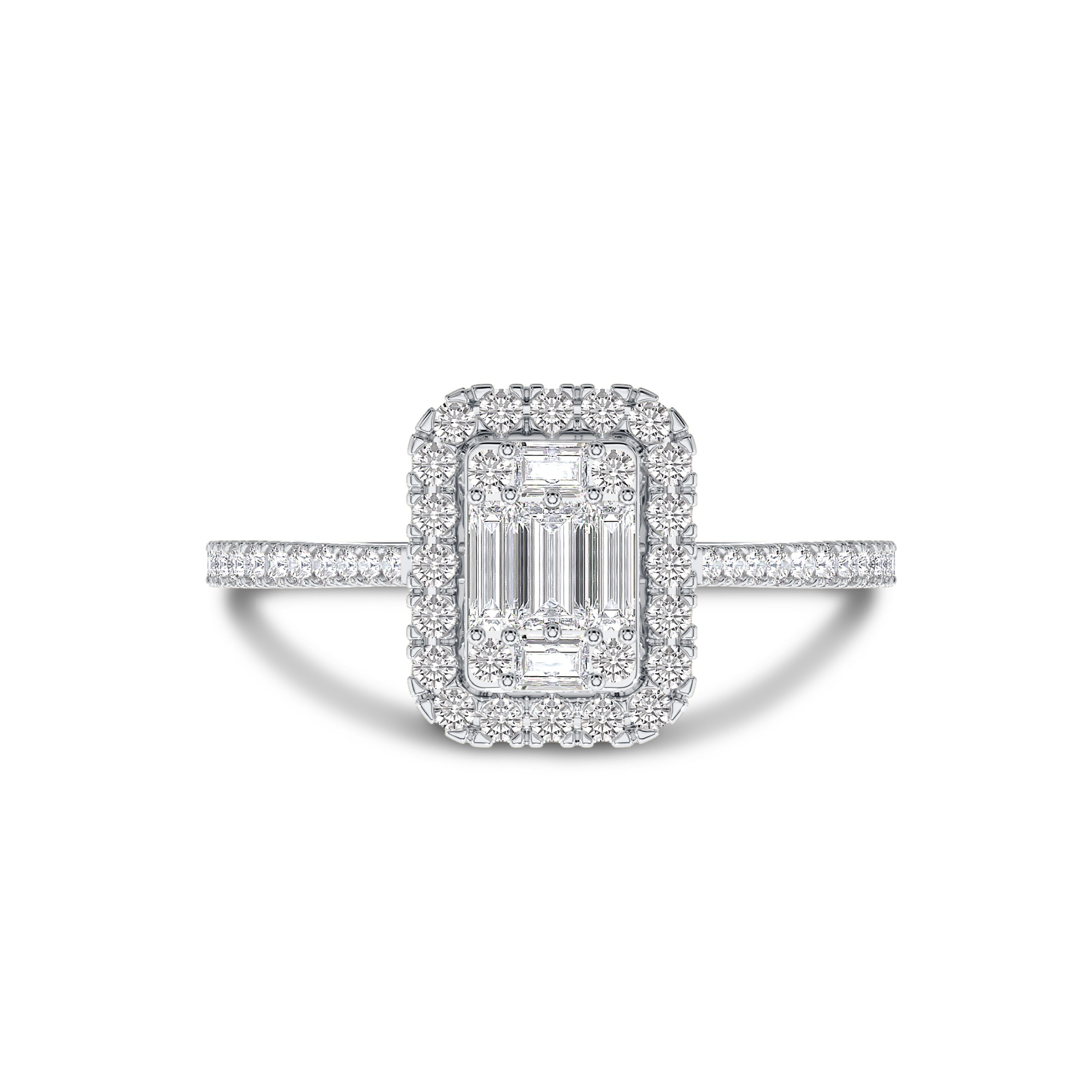 18K white gold emerald and round engagement ring in 0.35 carat, FG color and SI clarity #gold_white