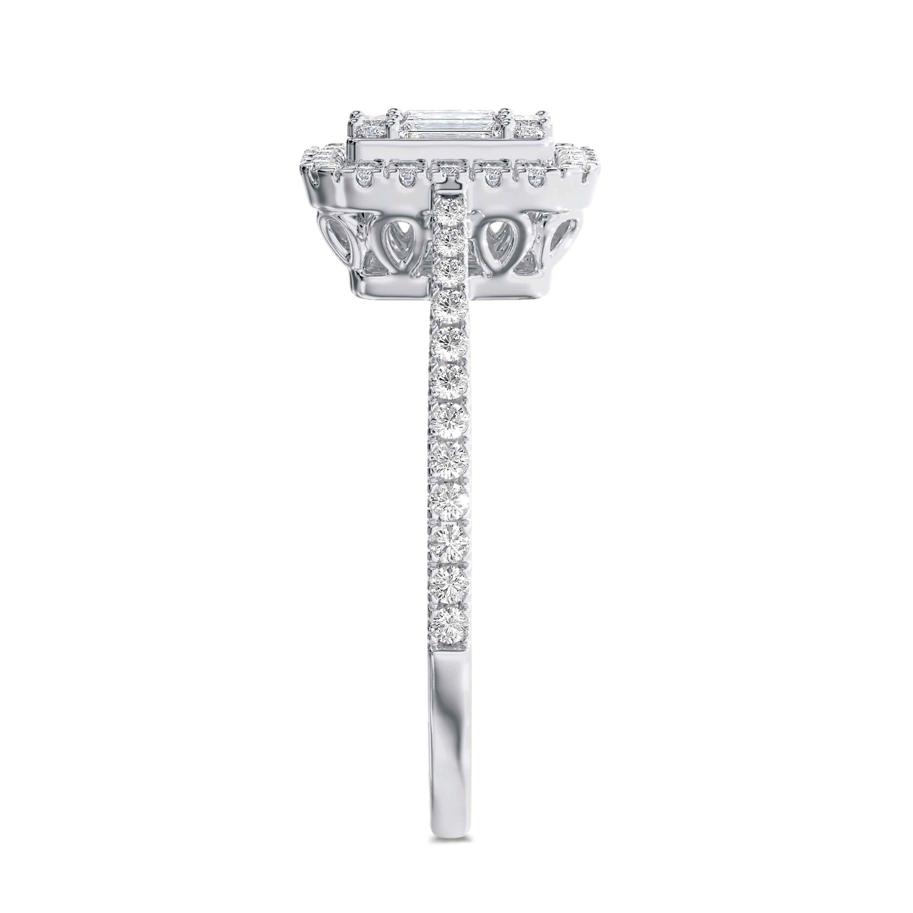 18K white gold emerald and round engagement ring in 0.35 carat, FG color and SI clarity #gold_white