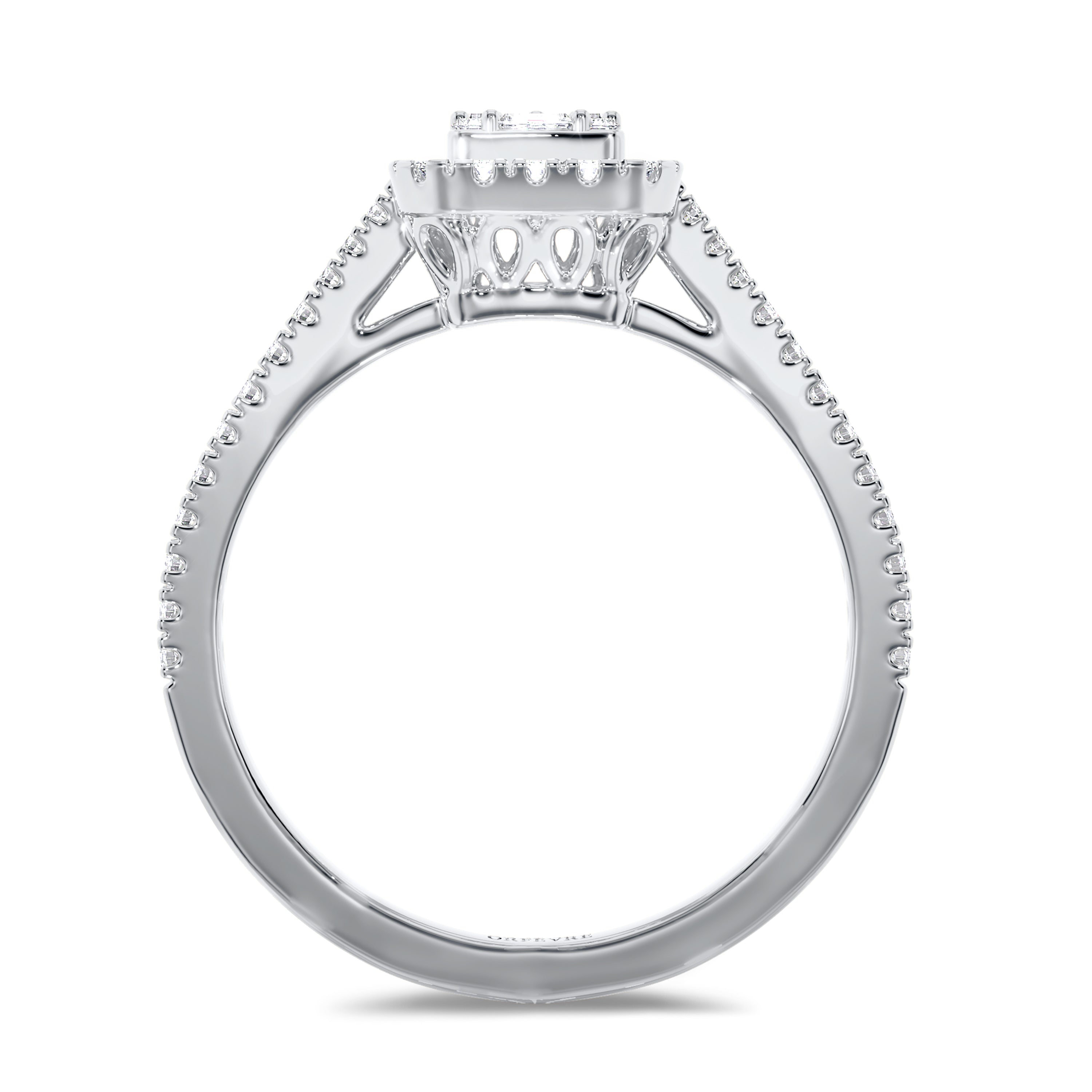 18K white gold emerald and round engagement ring in 0.35 carat, FG color and SI clarity #gold_white