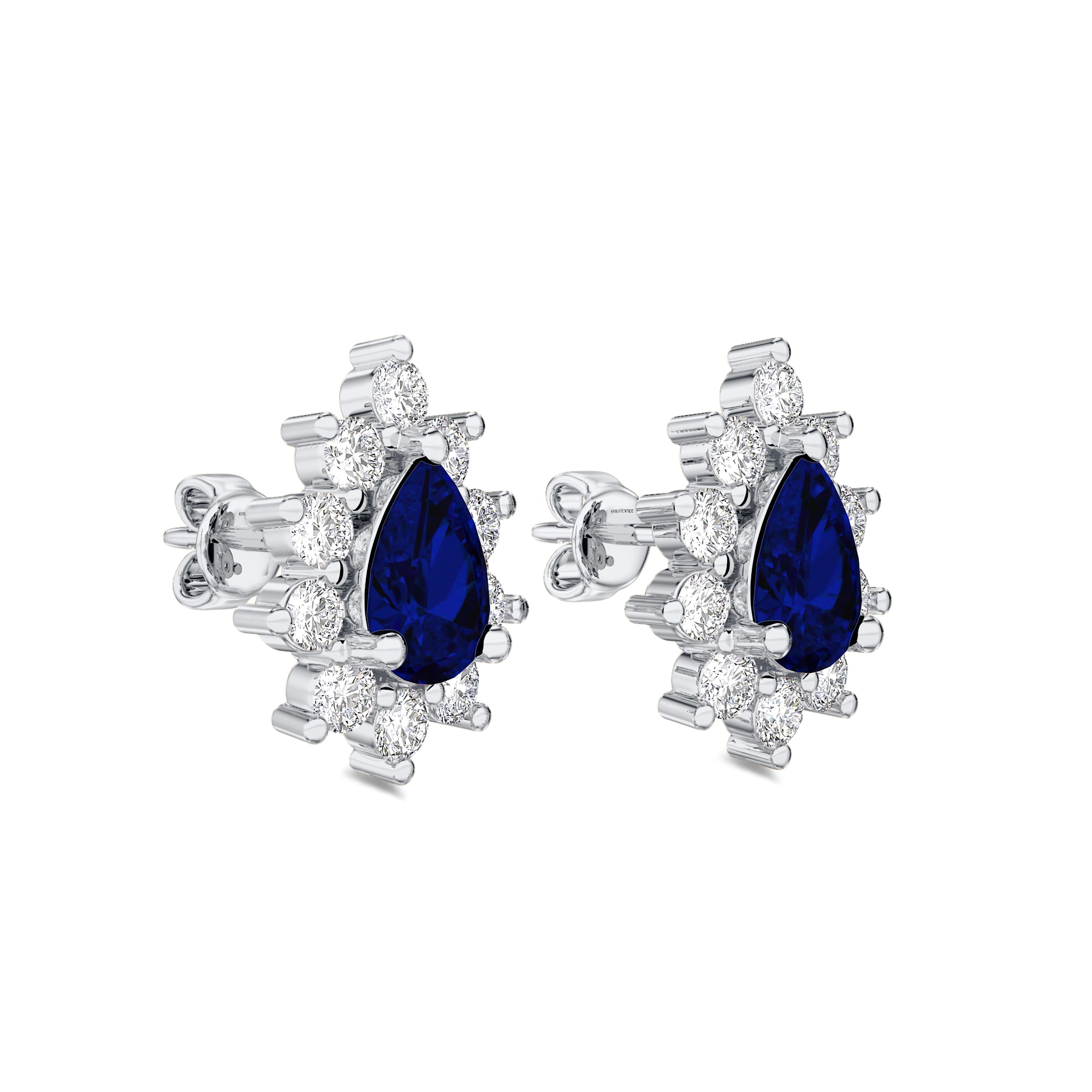 18K white gold earrings with 0.90 carat diamond and 1.48 carat sapphire, FG color and SI clarity