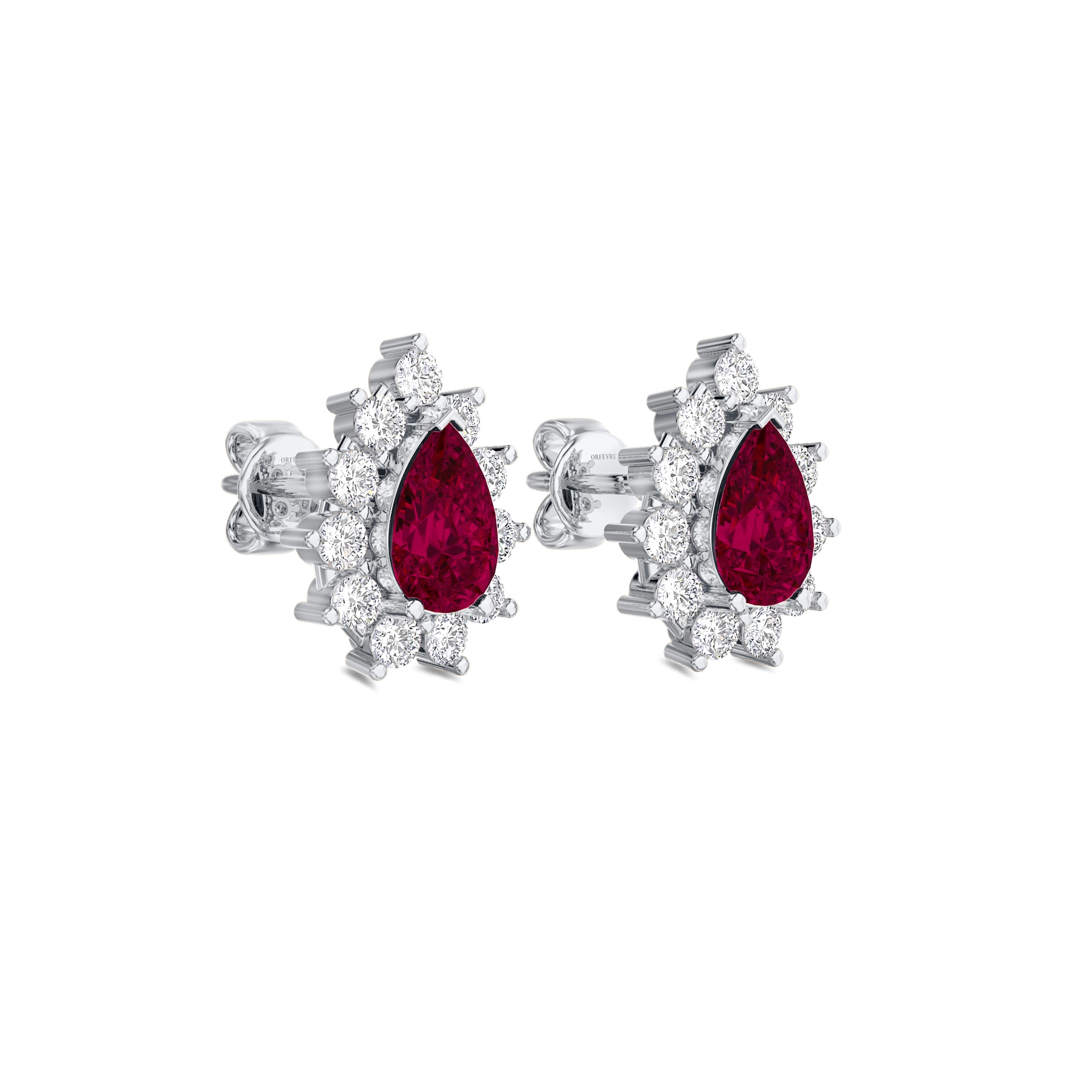18K white gold, 0.43 carat diamond and 1.03 carat ruby earrings in FG color and SI clarity