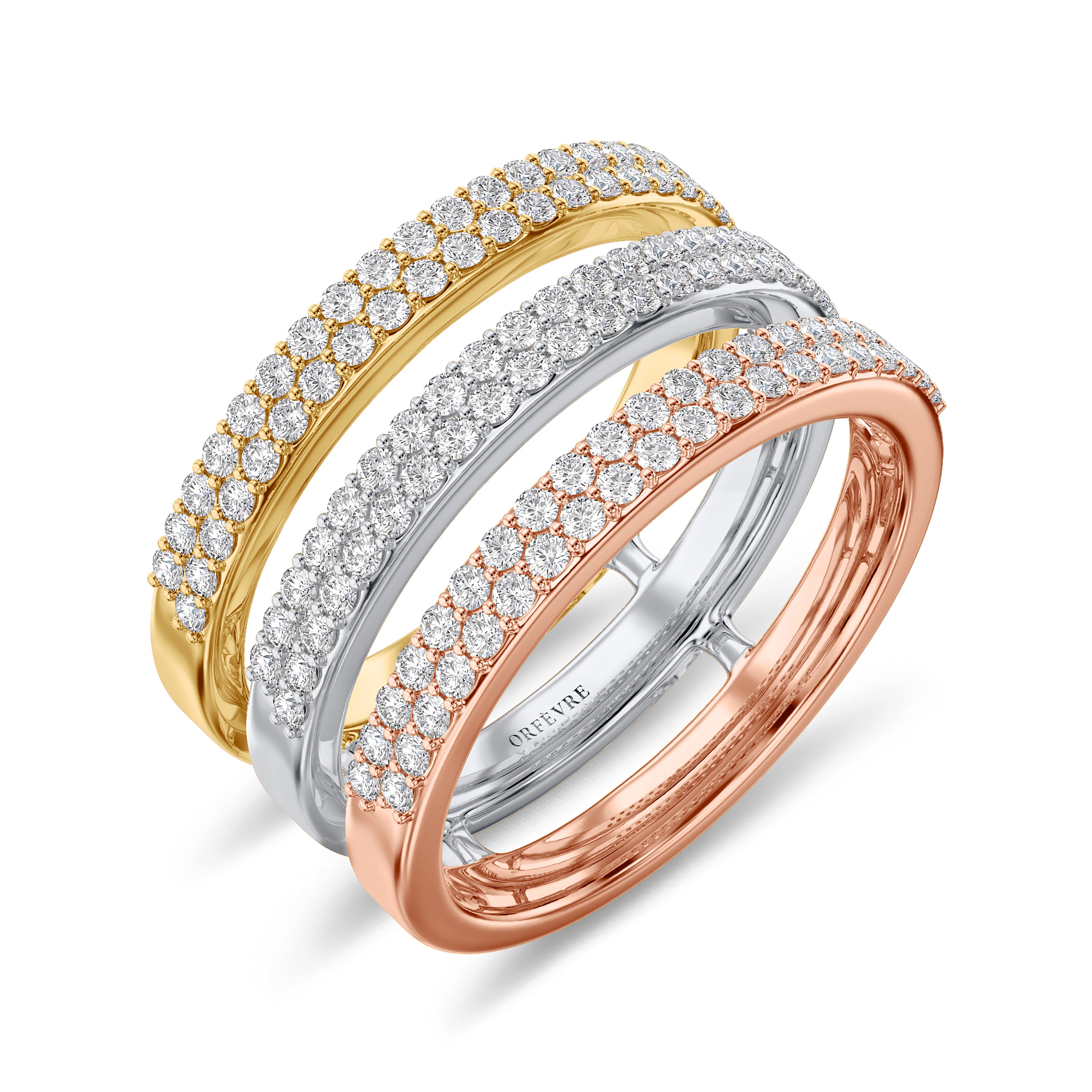 Tri color diamond ring in 18k rose, white and yellow gold, 0.92 carat, FG color, SI clarity 