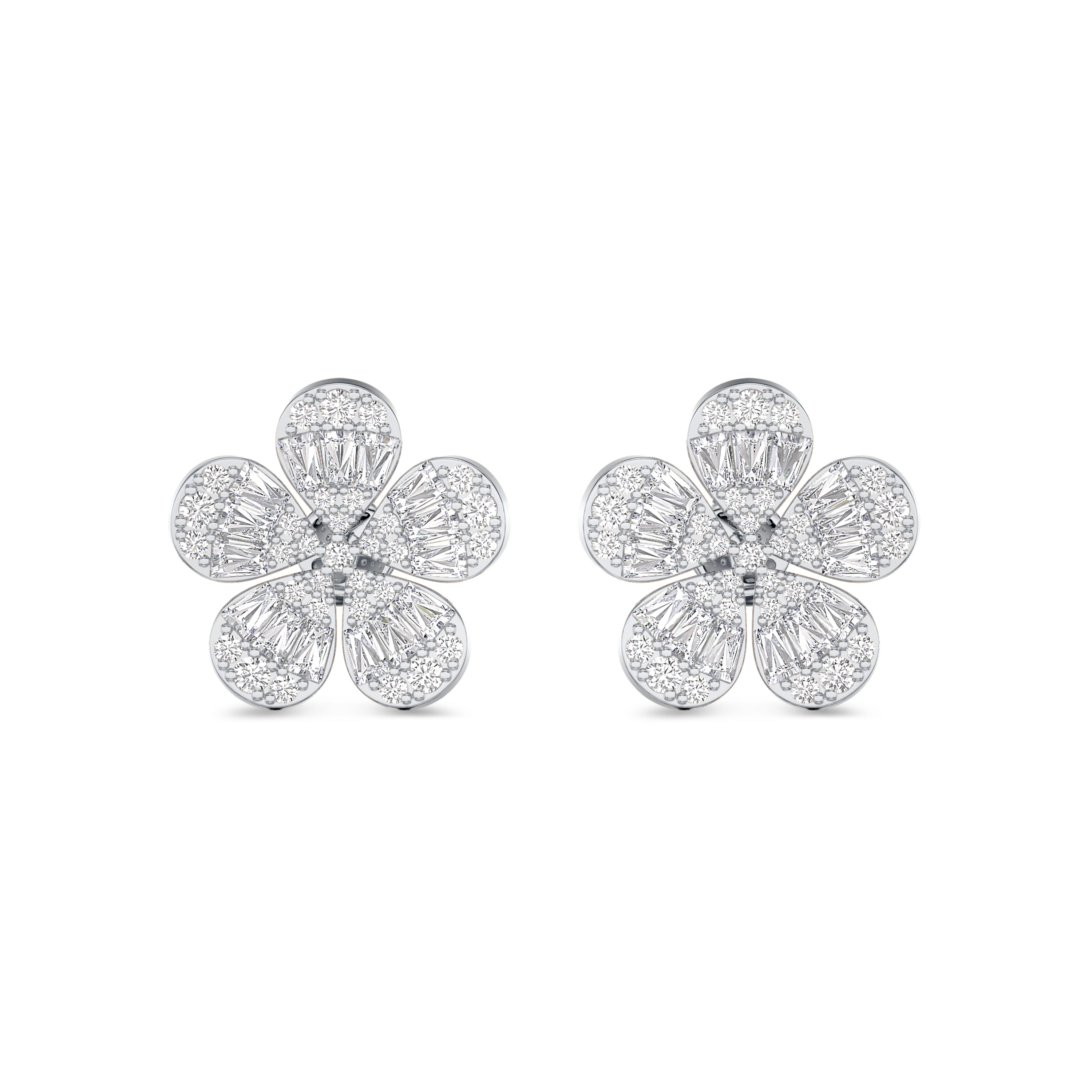 Flower diamond earring in 18K white gold, FG color and VS-SI clarity, 1.05 carat