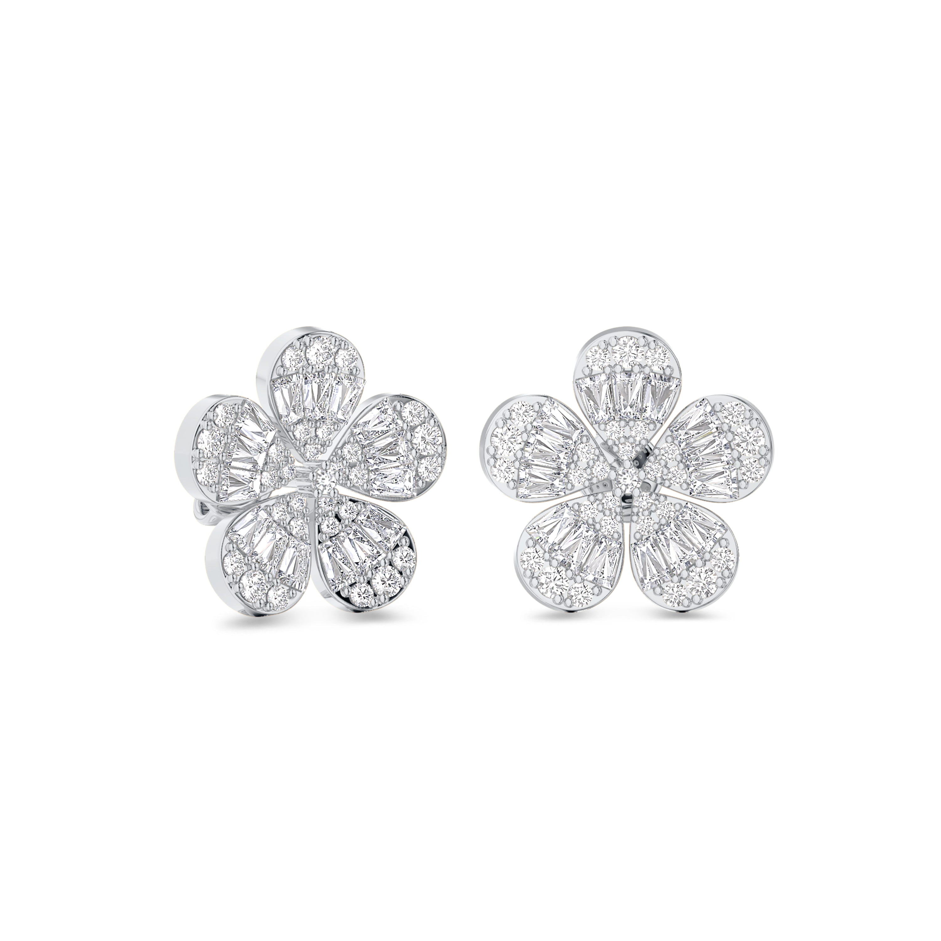 Flower diamond earring in 18K white gold, FG color and VS-SI clarity, 1.05 carat