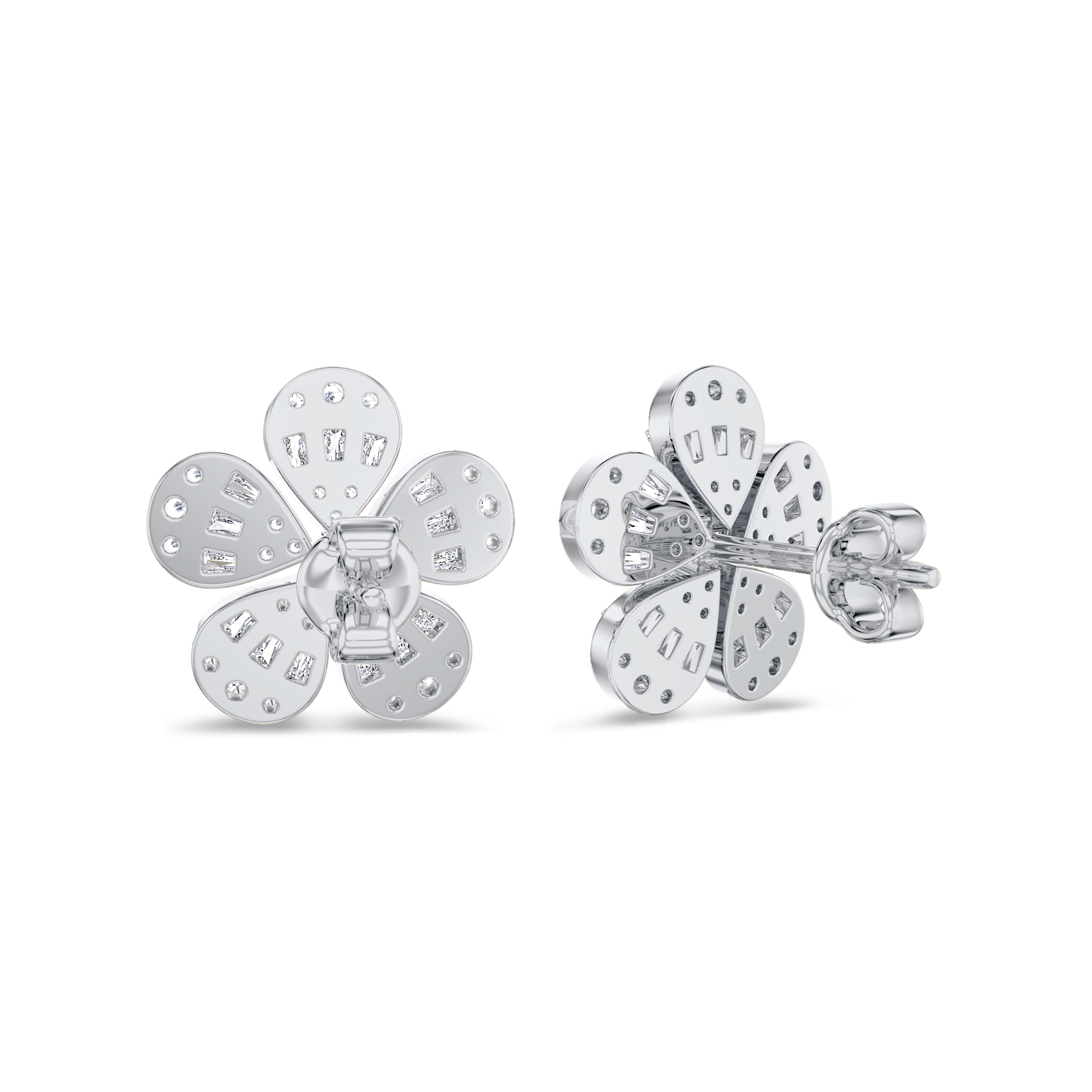 Flower diamond earring in 18K white gold, FG color and VS-SI clarity, 1.05 carat