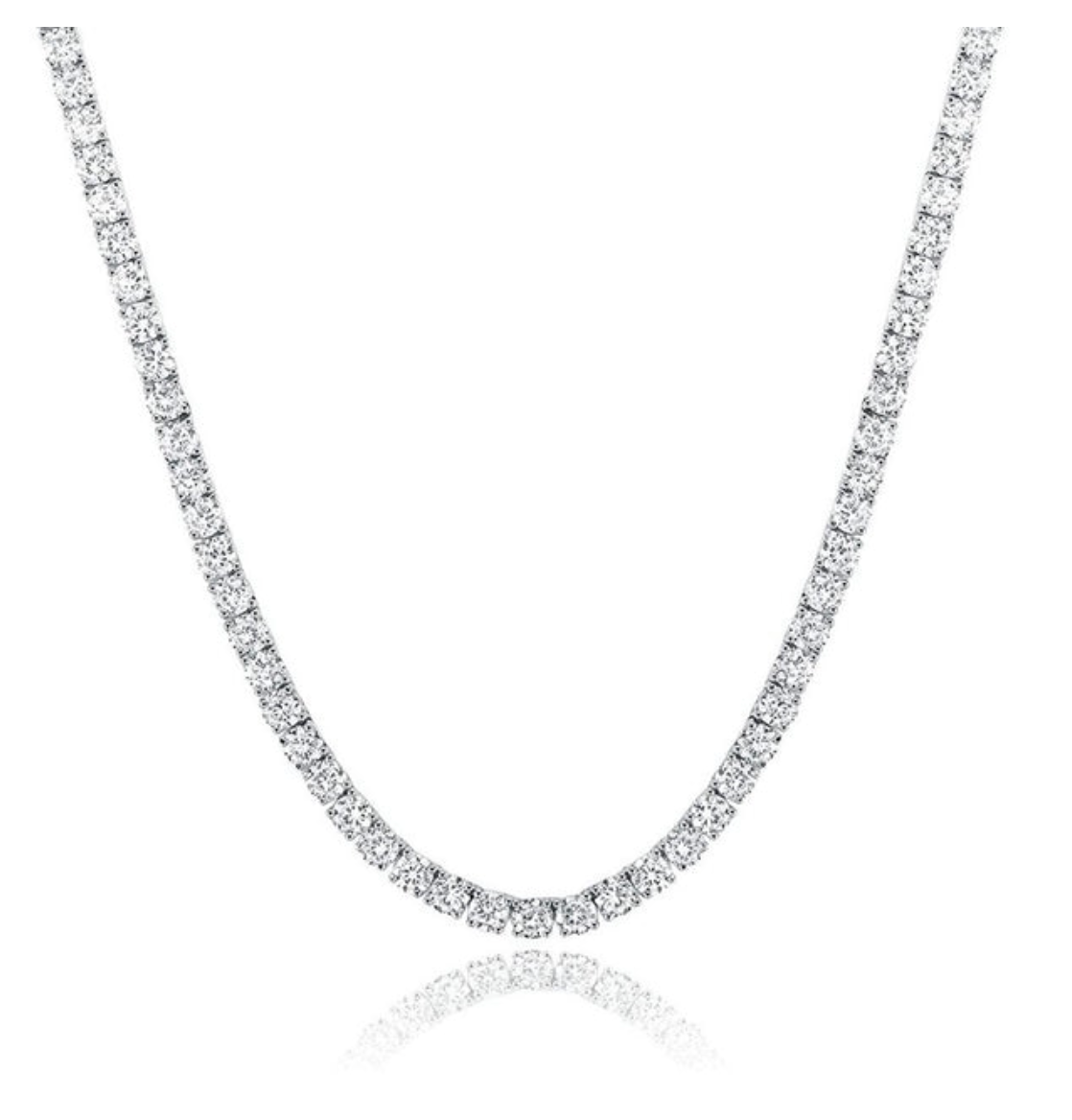 29.72 carat lab grown tennis necklace, E-F color, VVS-VS clarity, 14k gold