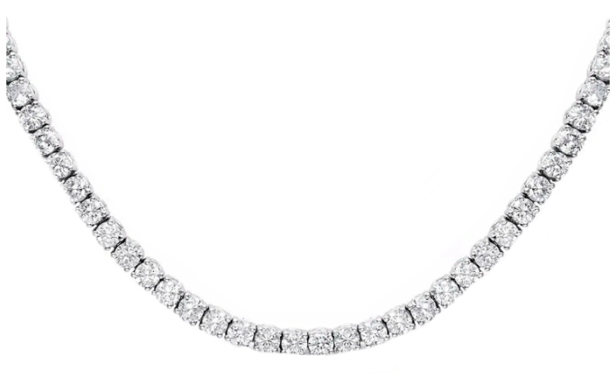 29.46 carat lab grown tennis necklace in 14k white gold, EF color, VVS-VS clarity